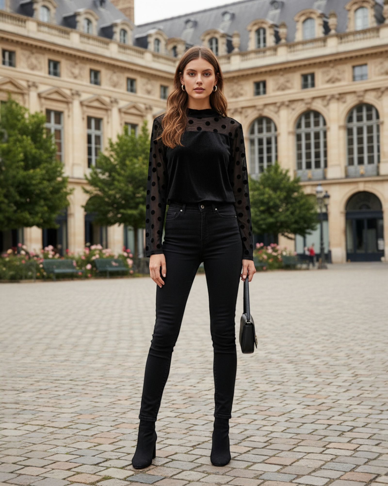 Velvet Mesh Polka Dot Top