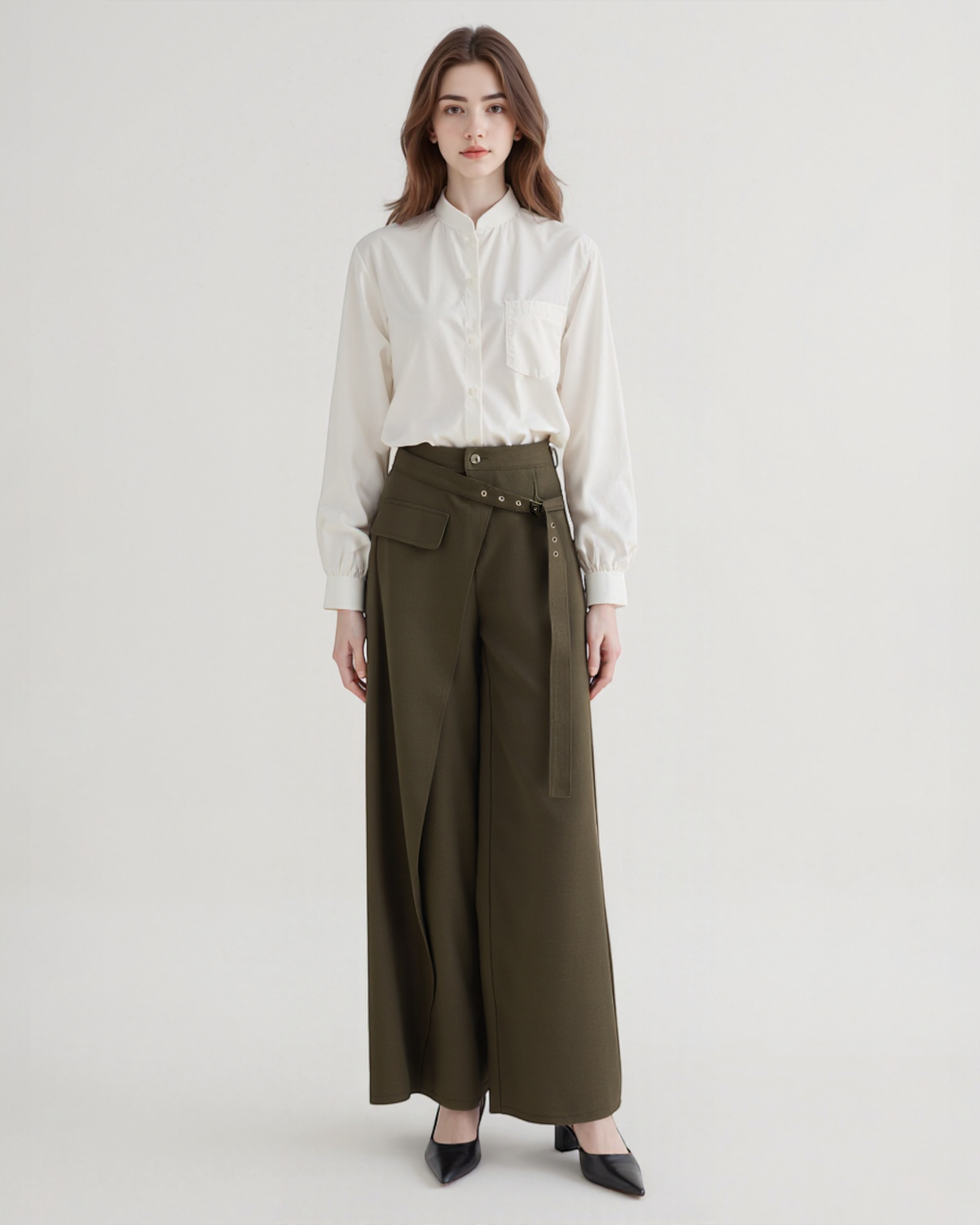 Asymmetric Wrap Wide-Leg Pants