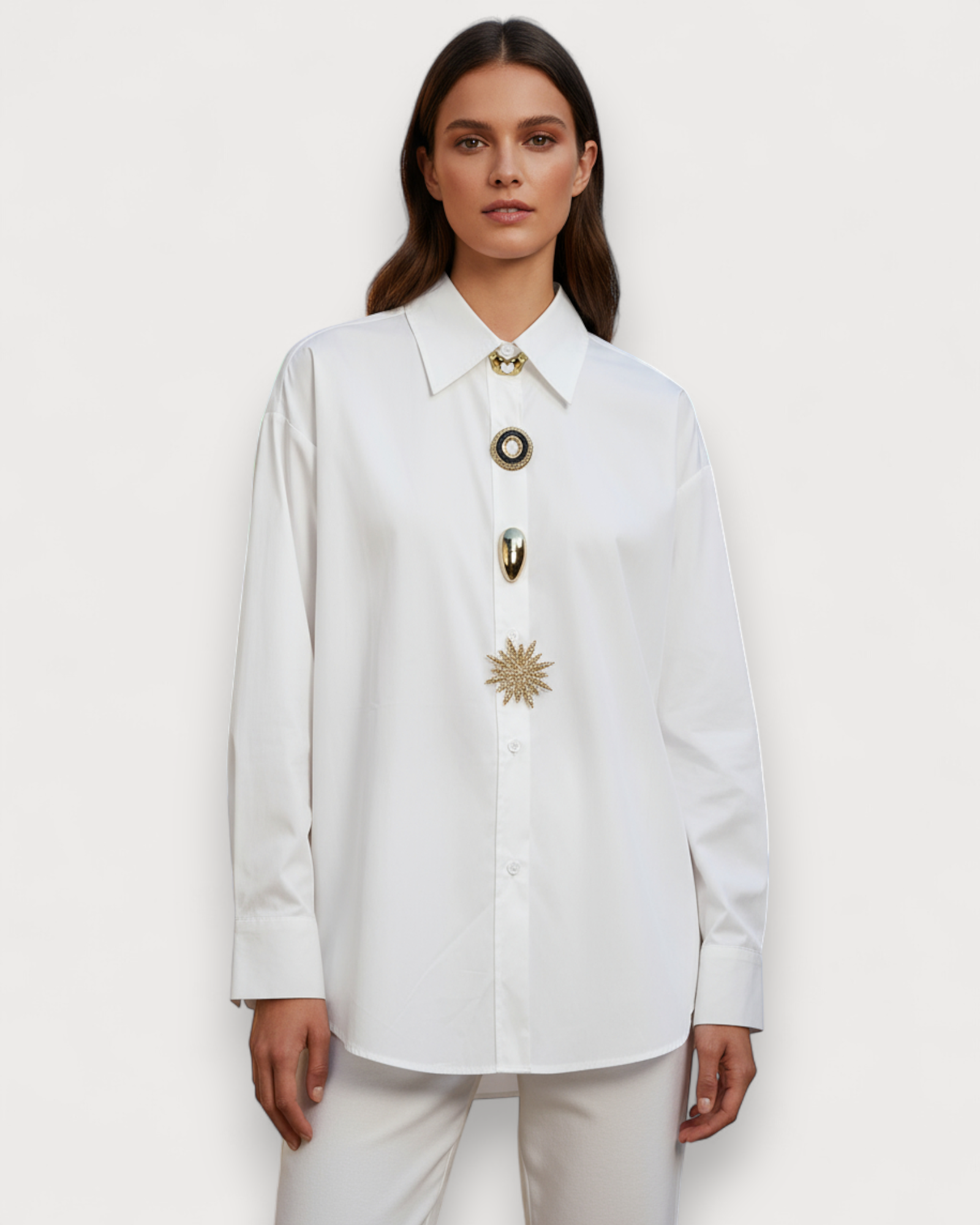 Oversized White Shirt with Statement Buttons