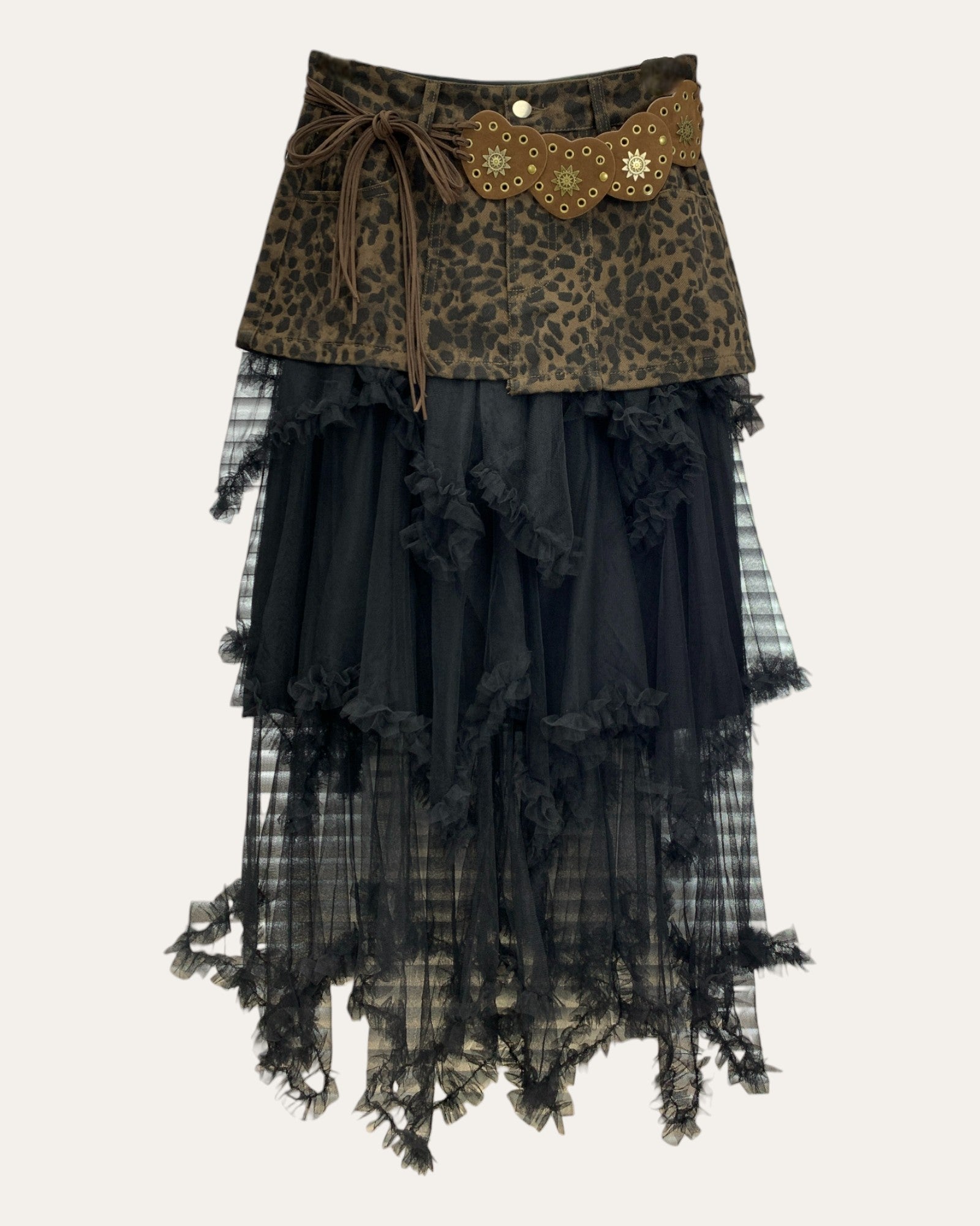 Leopard Patchwork Sheer Layered Skirt