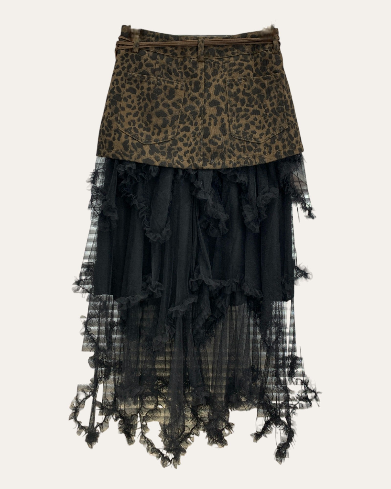 Leopard Patchwork Sheer Layered Skirt