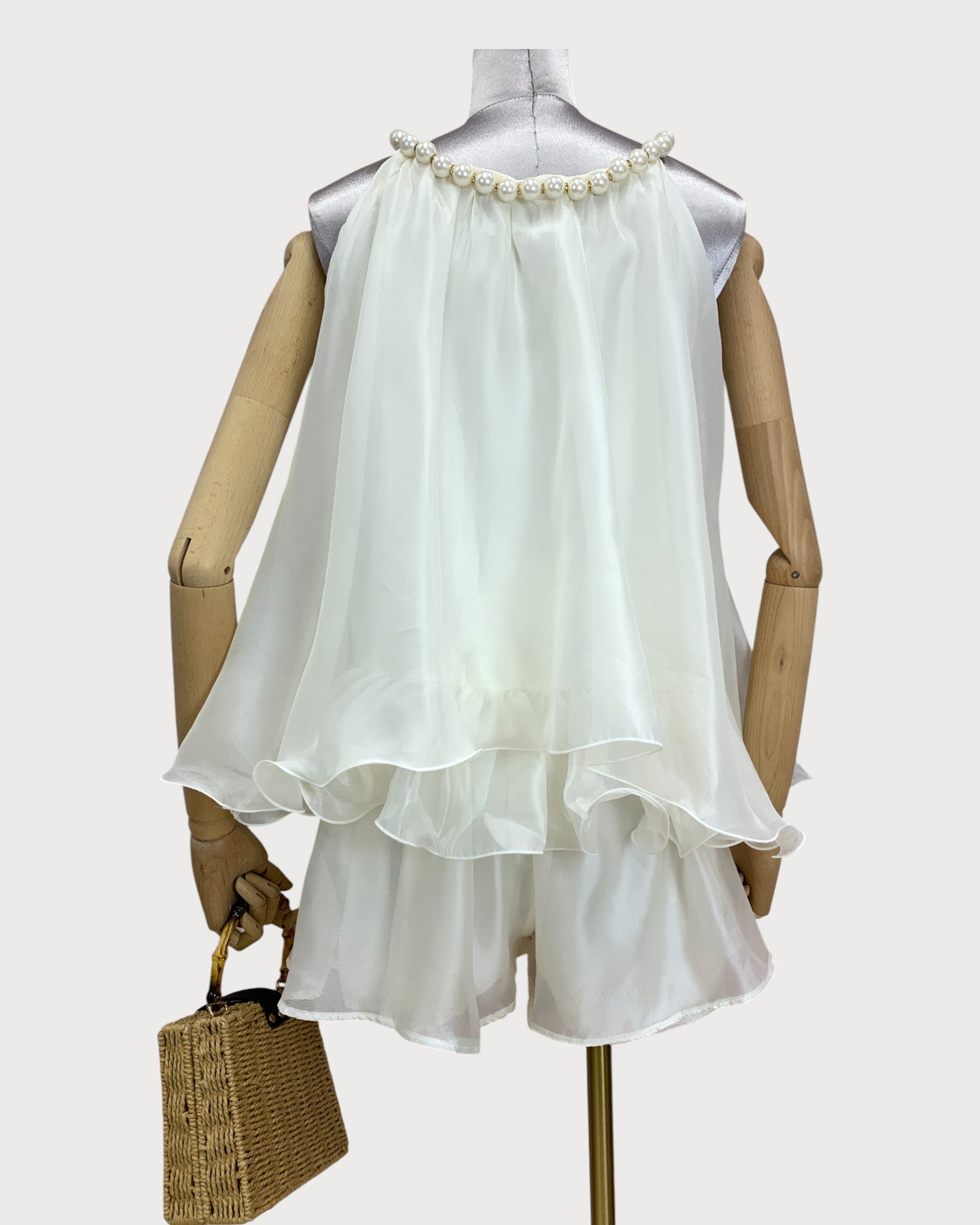 Pearl Trim Layered Ruffle Shorts Set