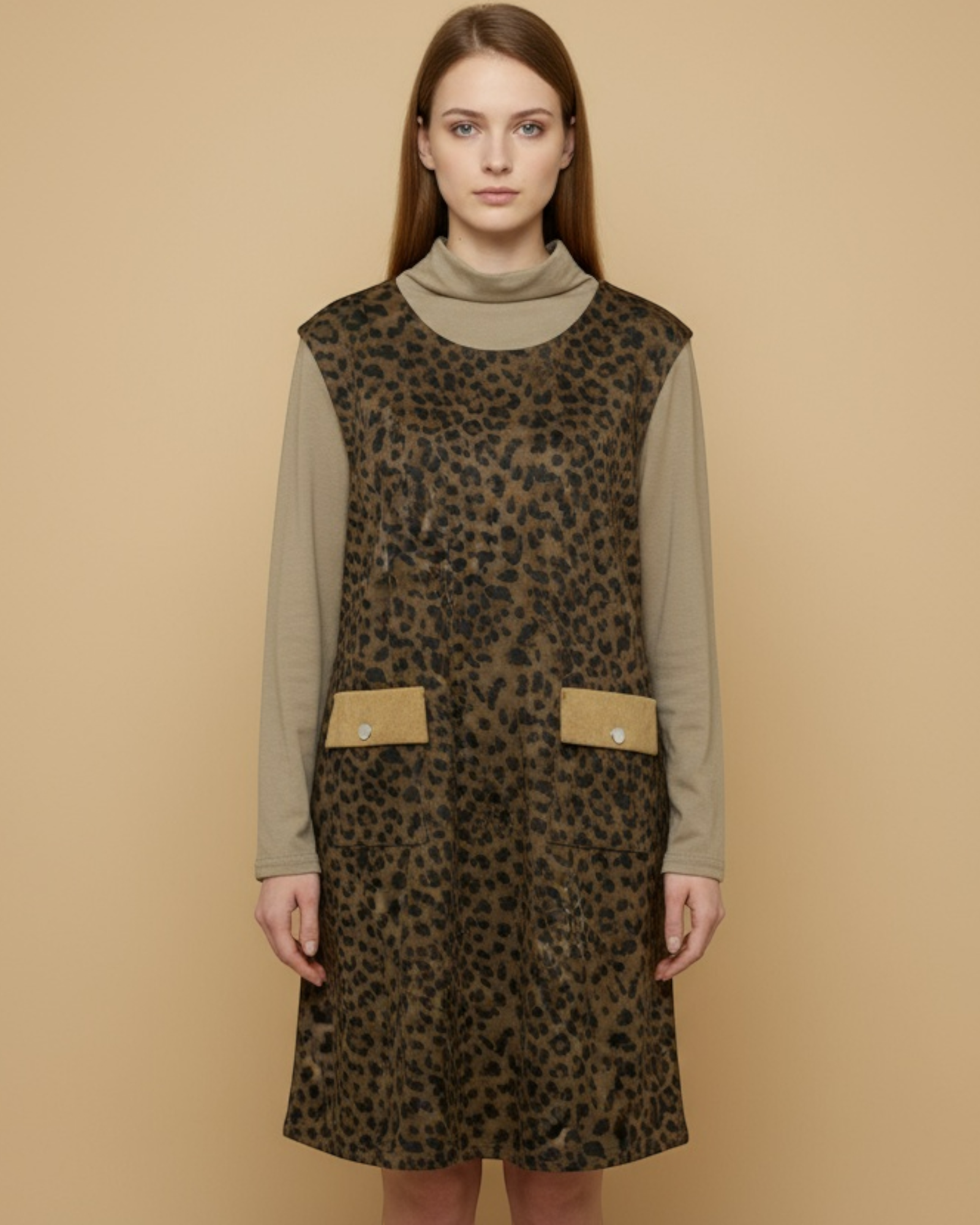 Pocketed Leopard Tunic Dress