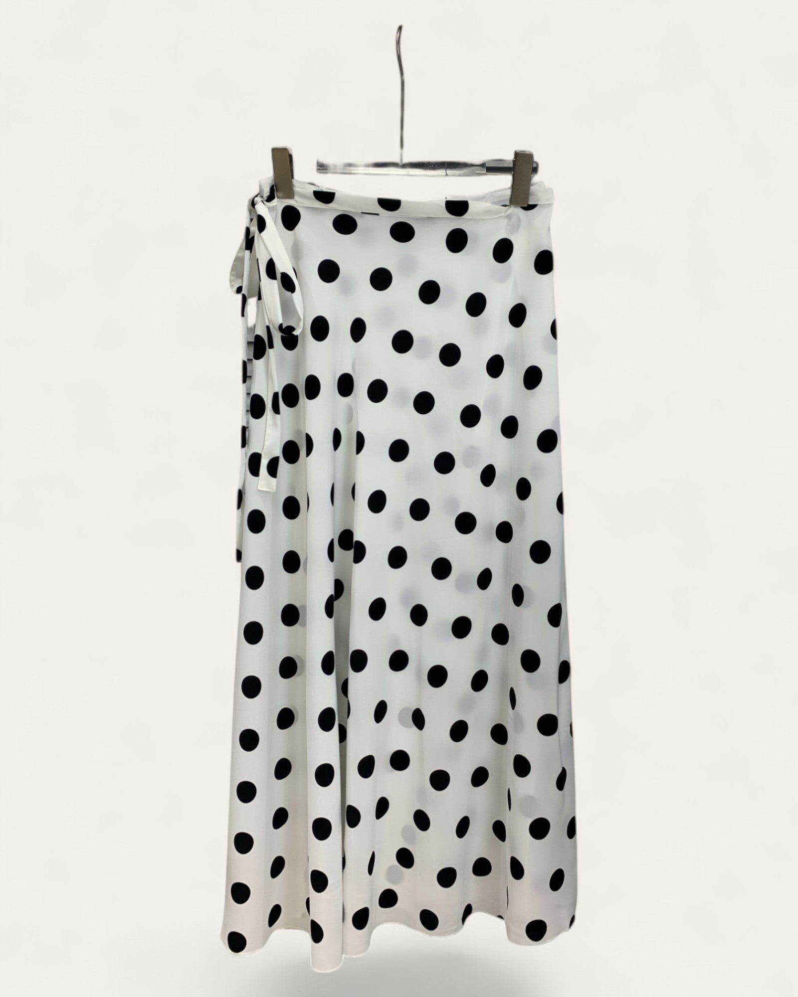 Polka Dot A-Line Midi Skirt with Side Tie