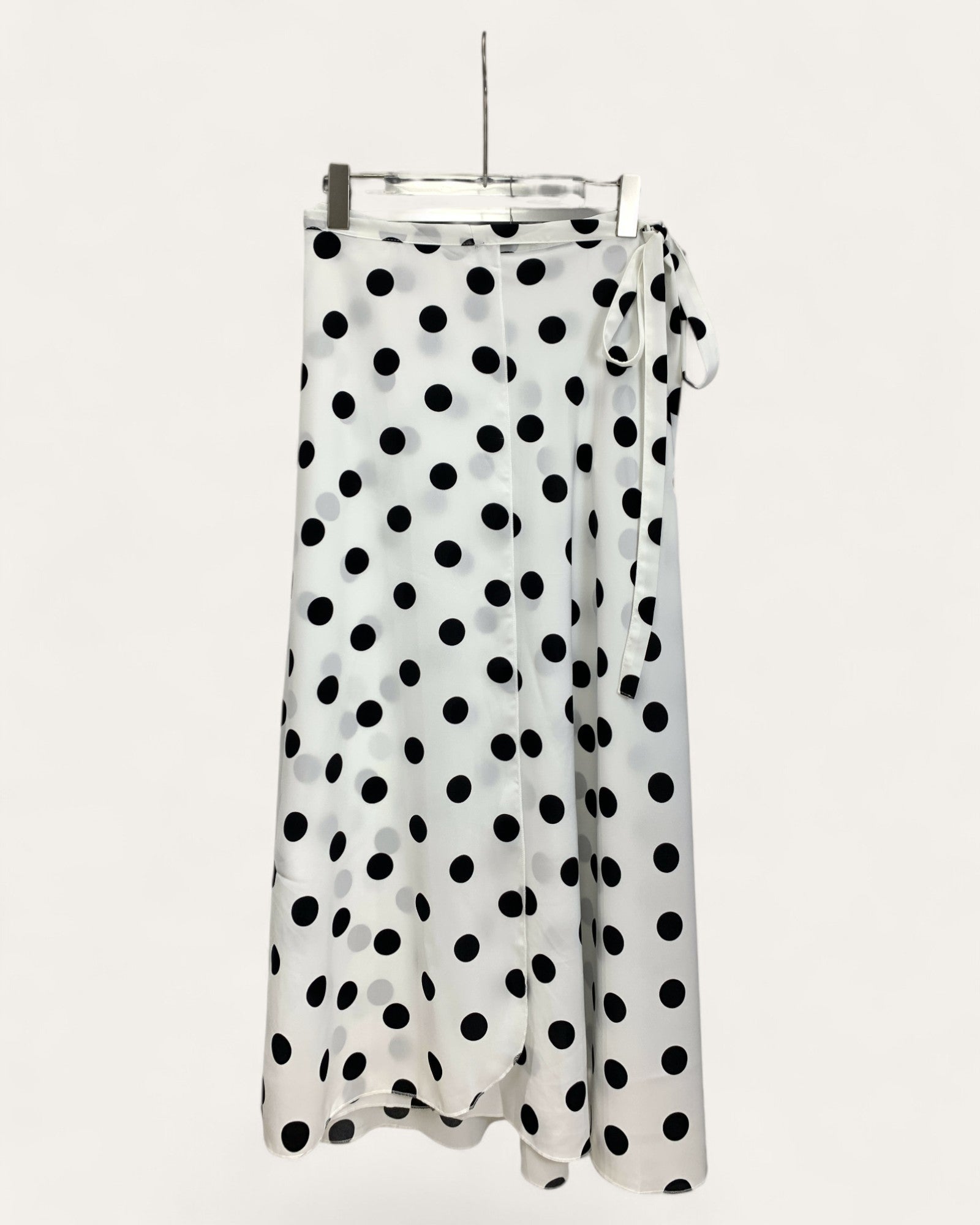 Polka Dot A-Line Midi Skirt with Side Tie