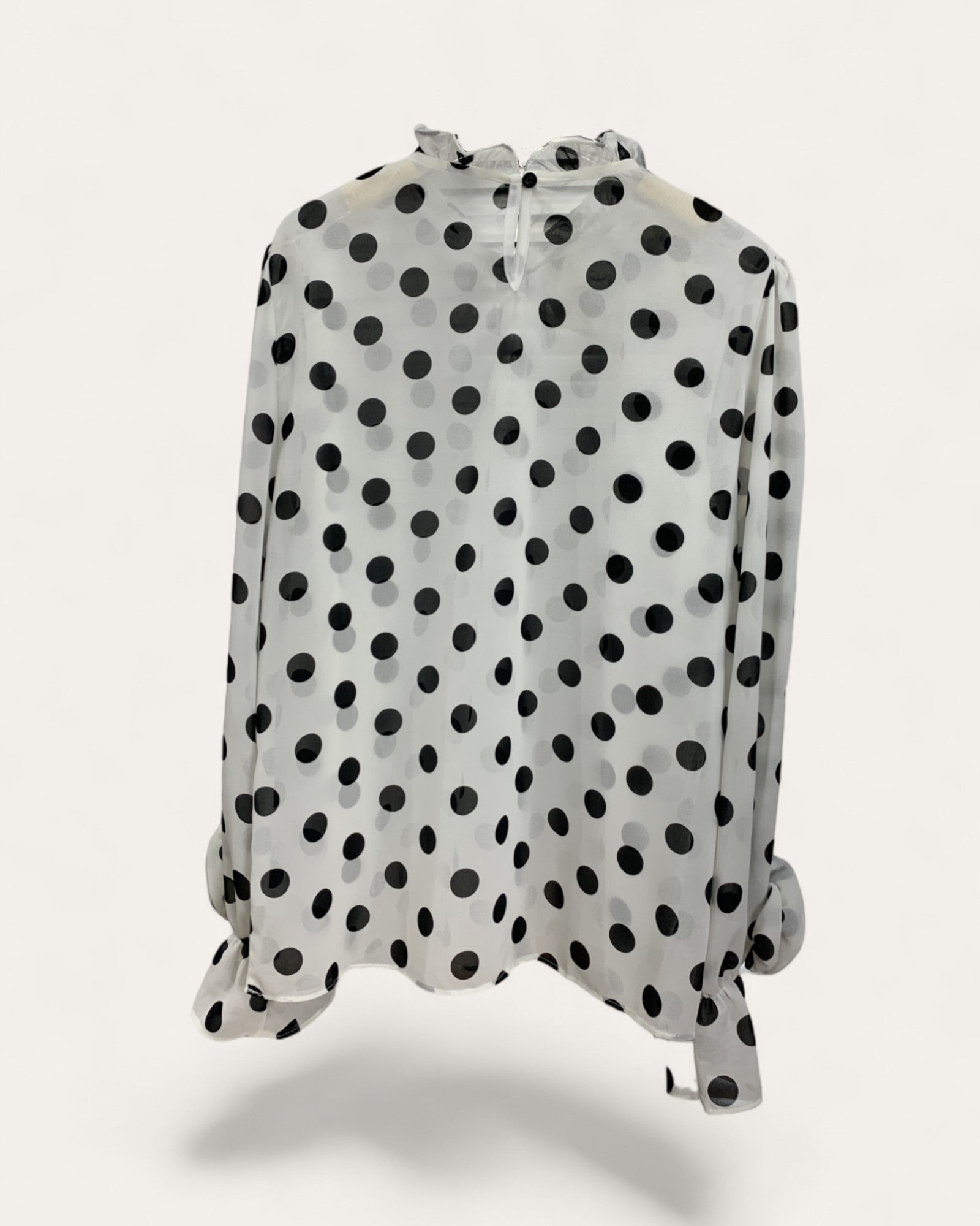 Polka Dot Chiffon Blouse with 3D Floral Detail
