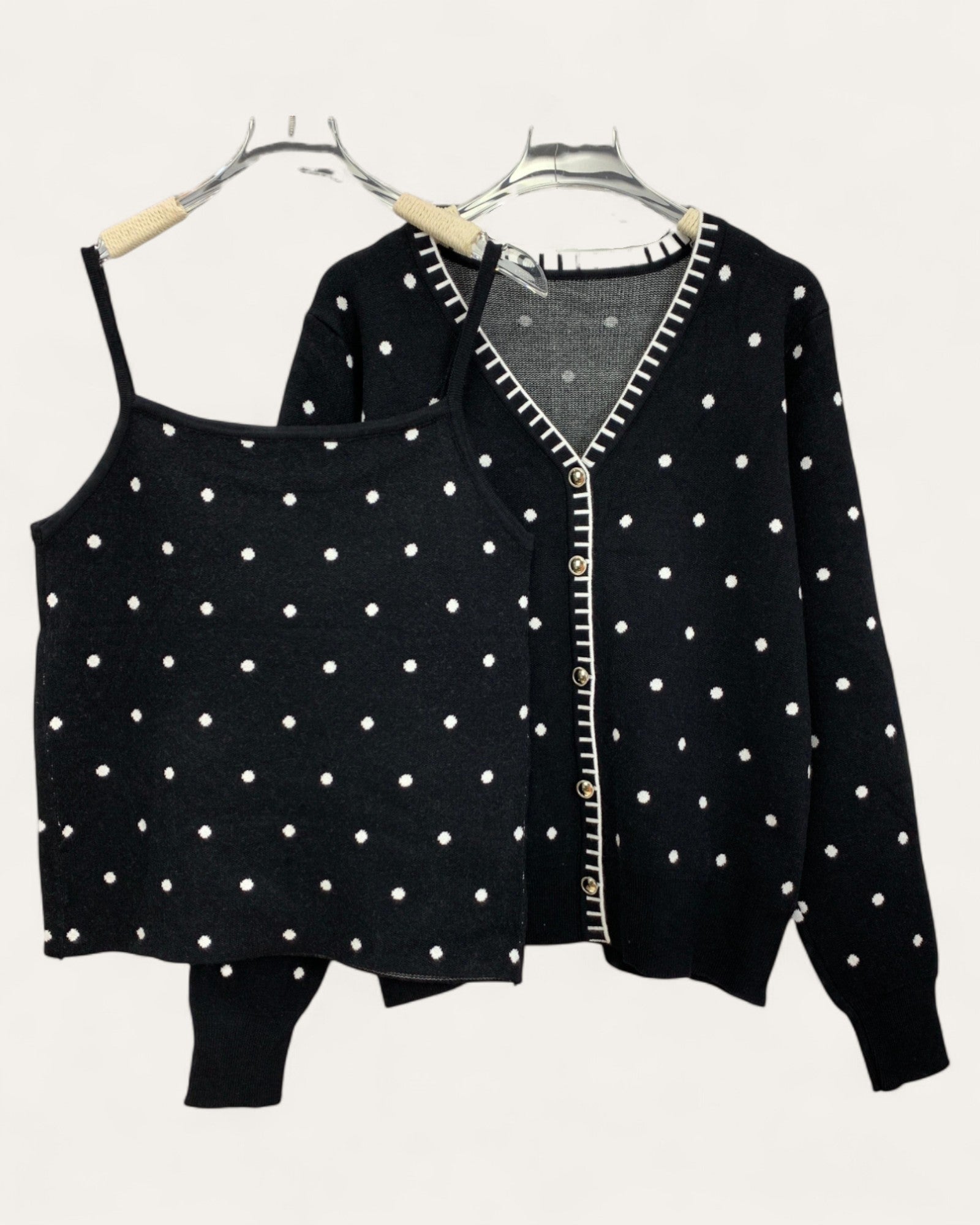 Polka Dot Knit Cardigan & Tank Set (2 Pieces)