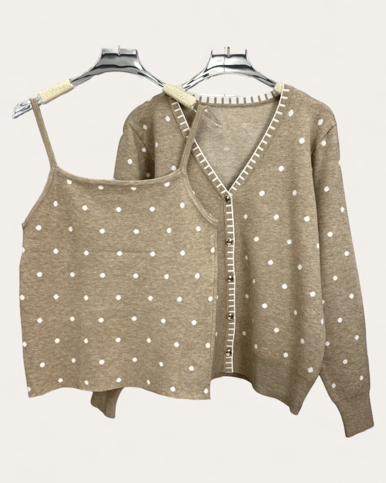 Polka Dot Knit Cardigan & Tank Set (2 Pieces)
