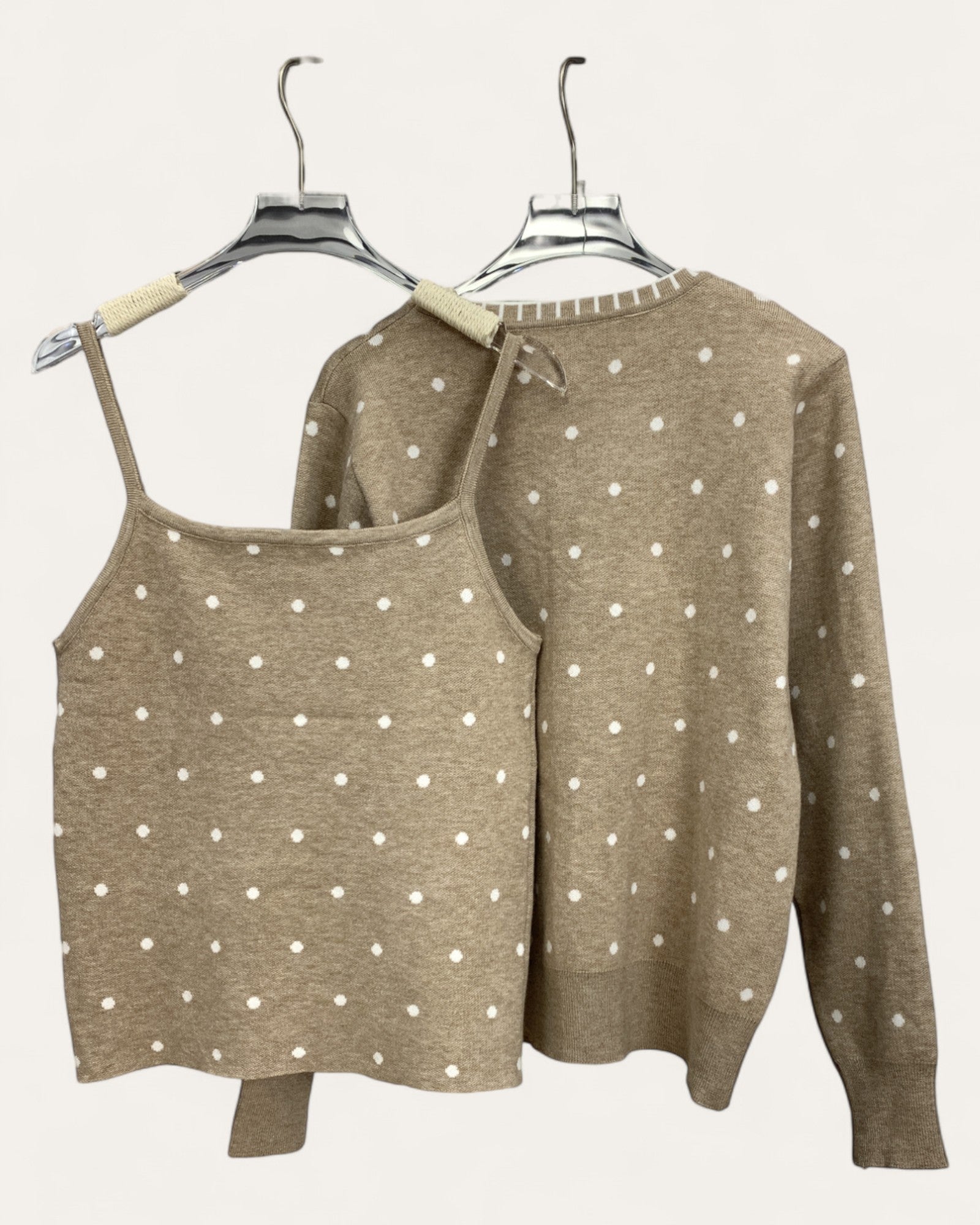 Polka Dot Knit Cardigan & Tank Set (2 Pieces)