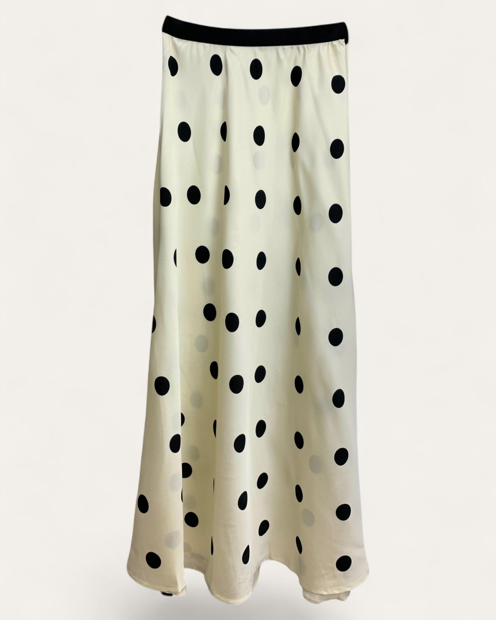 Polka Dot Satin Flared Maxi Skirt