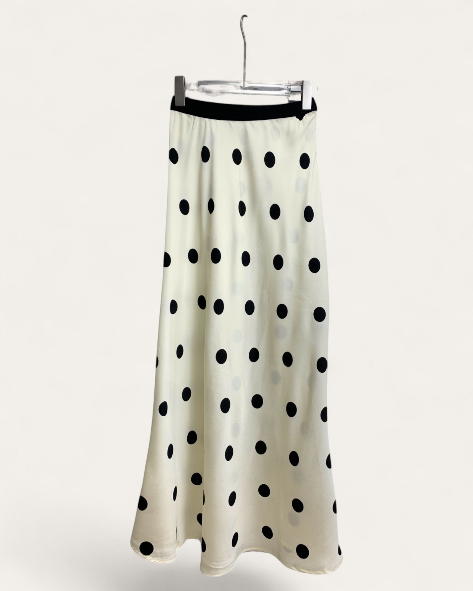 Polka Dot Satin Flared Maxi Skirt