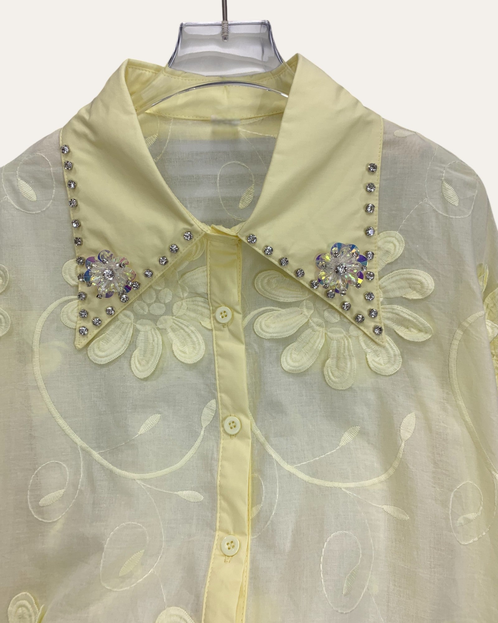 Radiant Floral Embroidered Blouse with Beaded Collar