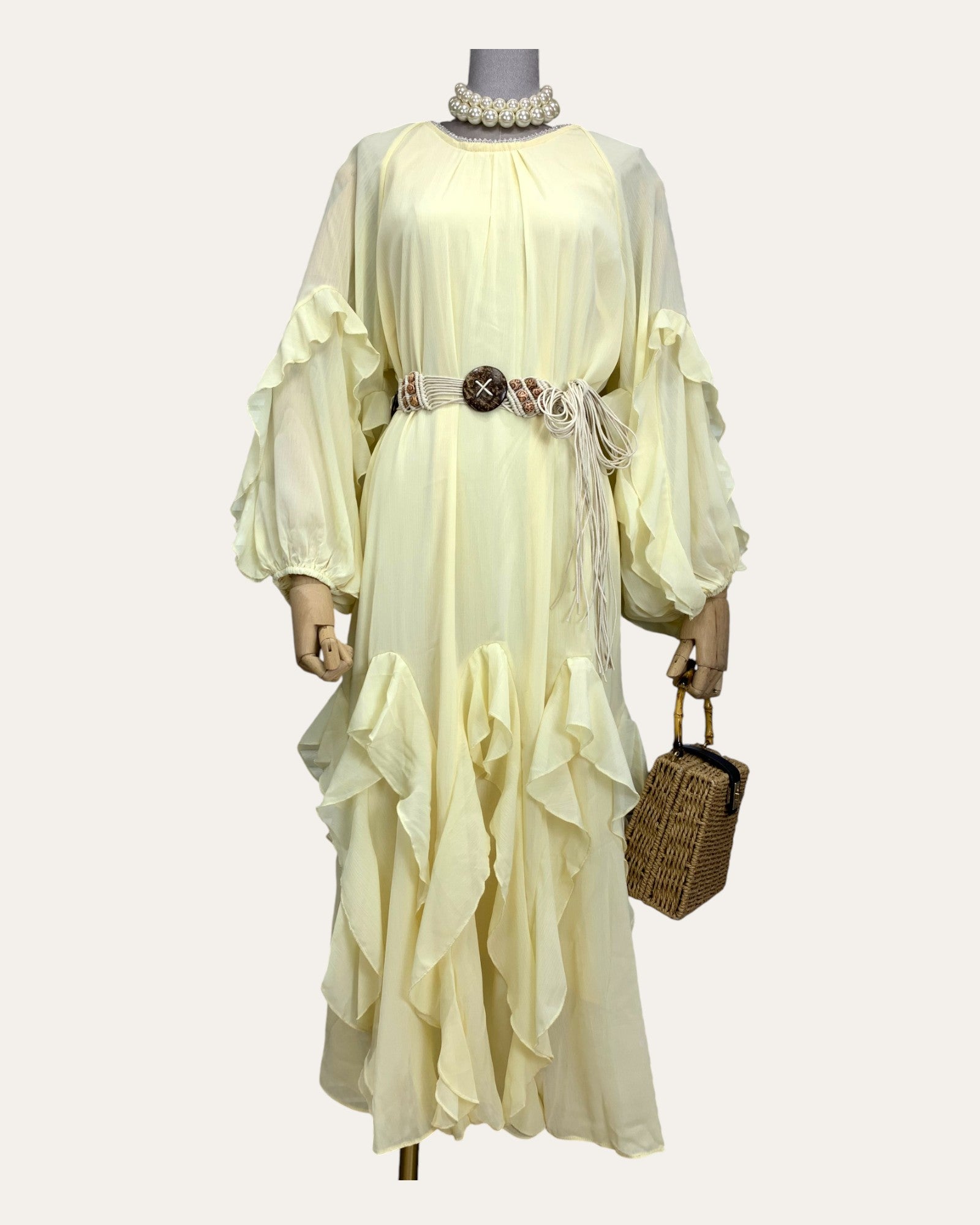 Ruffle Trim Maxi Dress with Belt