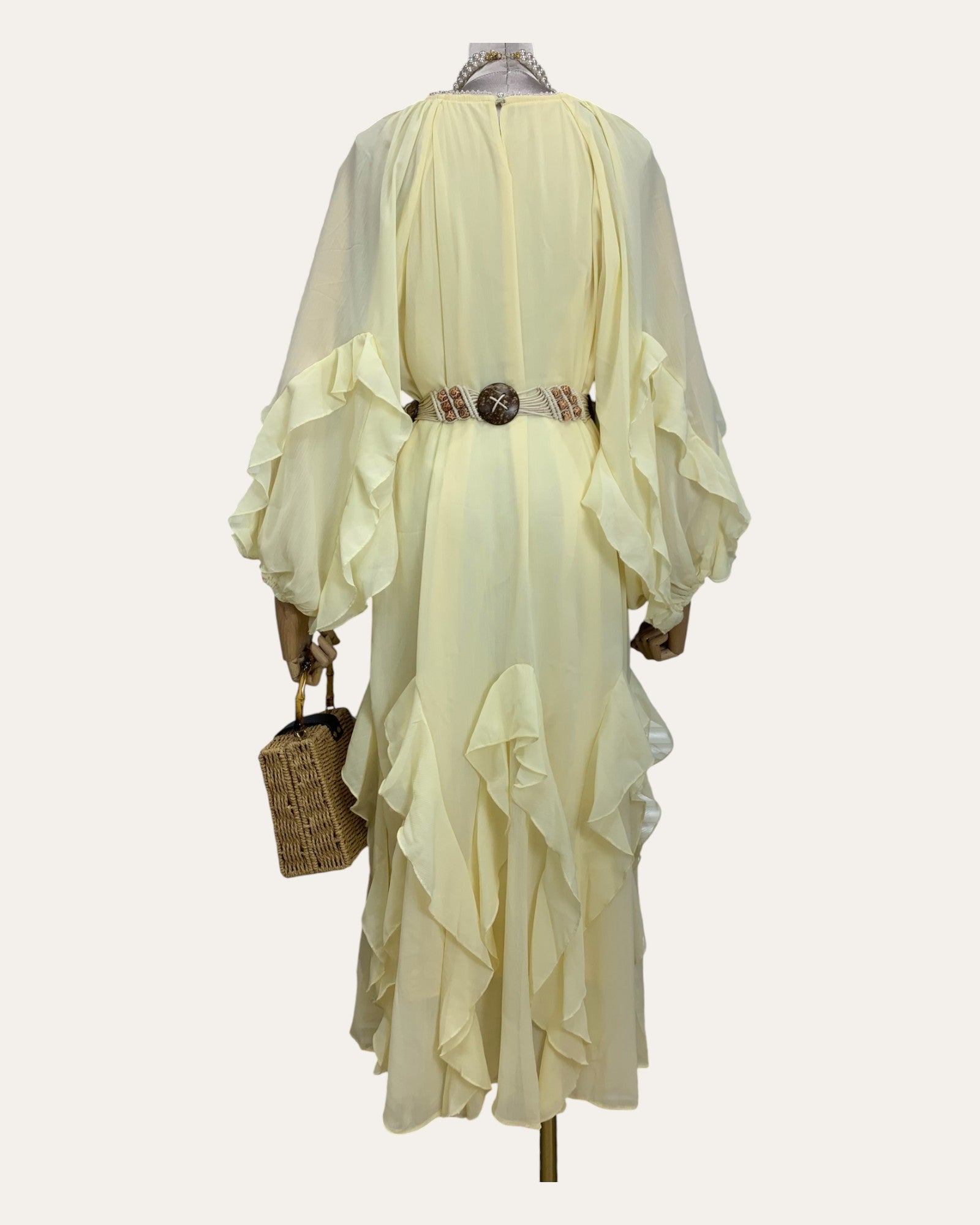 Ruffle Trim Maxi Dress with Belt