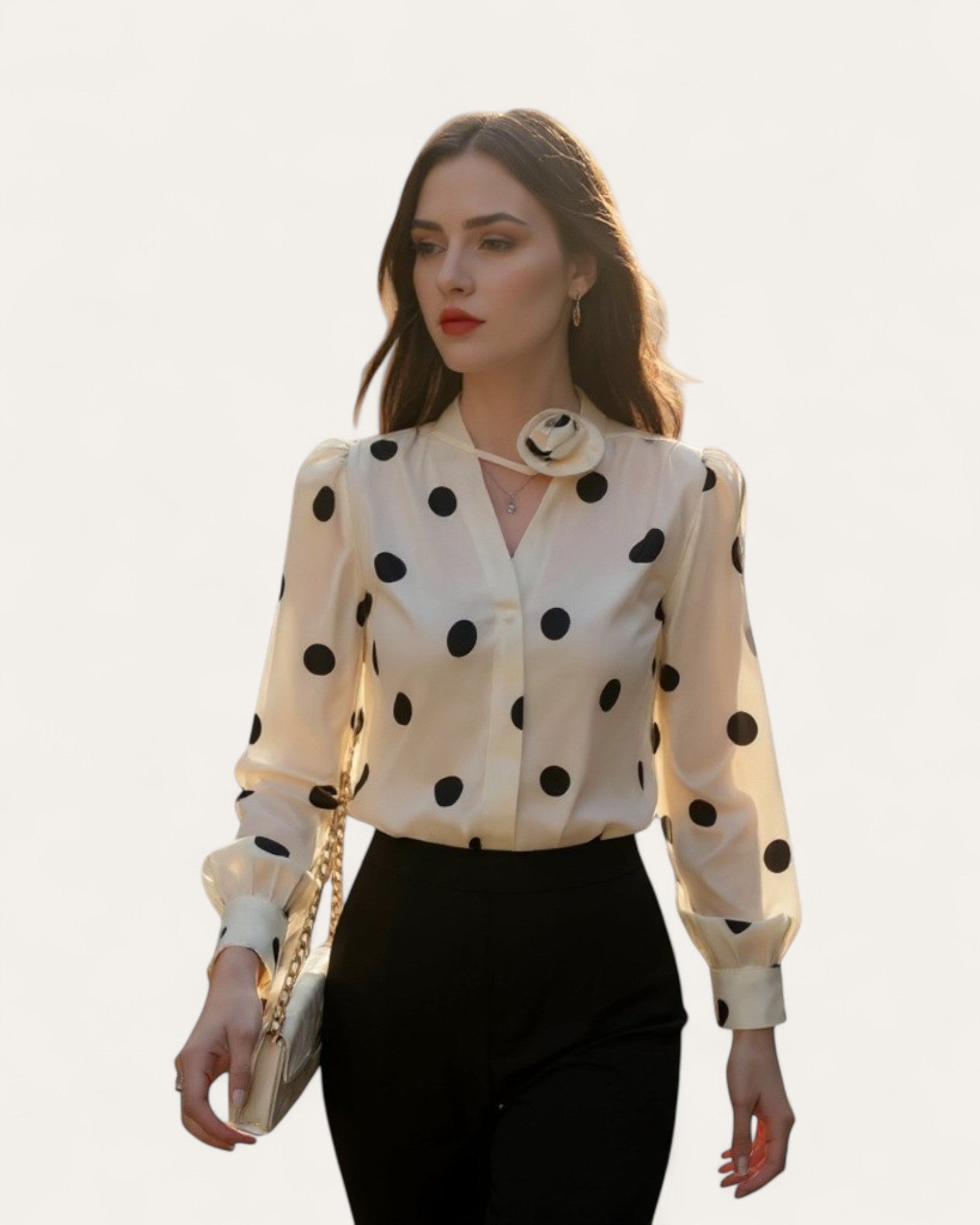 Satin Polka Dot Blouse with Neck Tie
