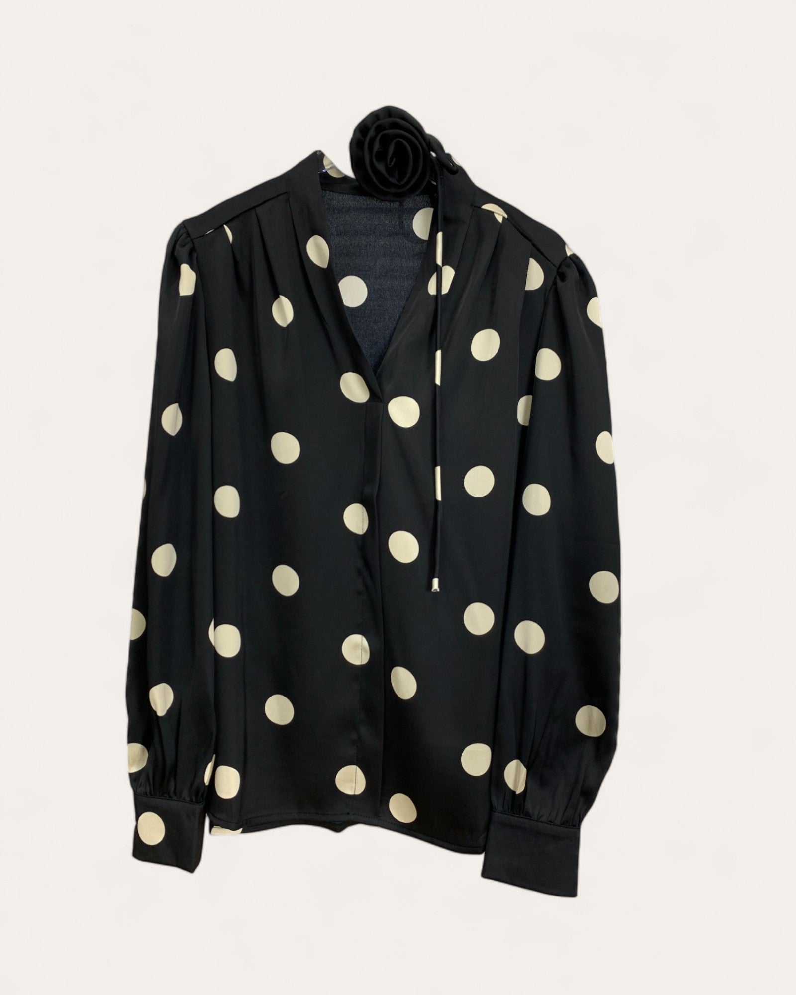 Satin Polka Dot Blouse with Neck Tie