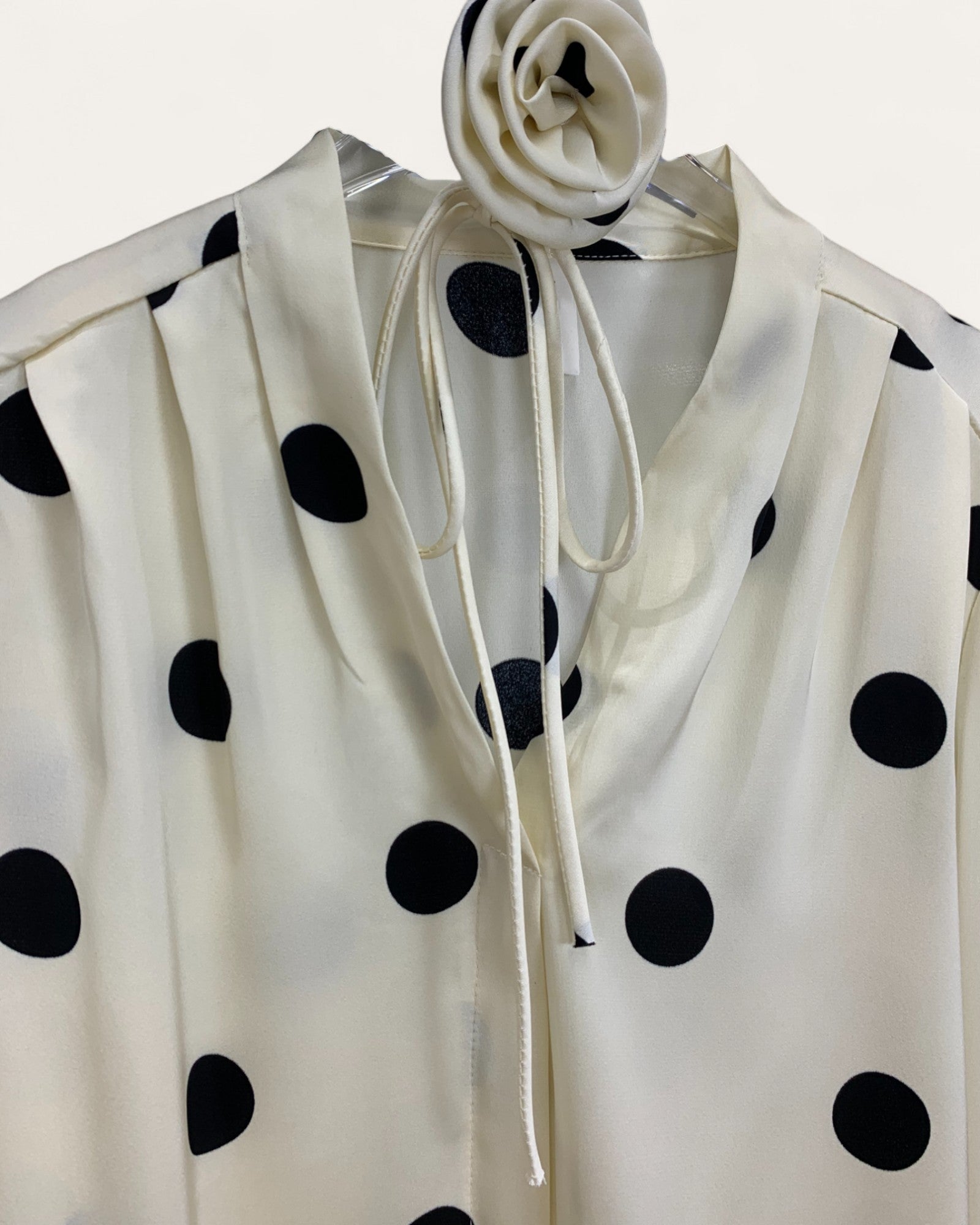 Satin Polka Dot Blouse with Neck Tie
