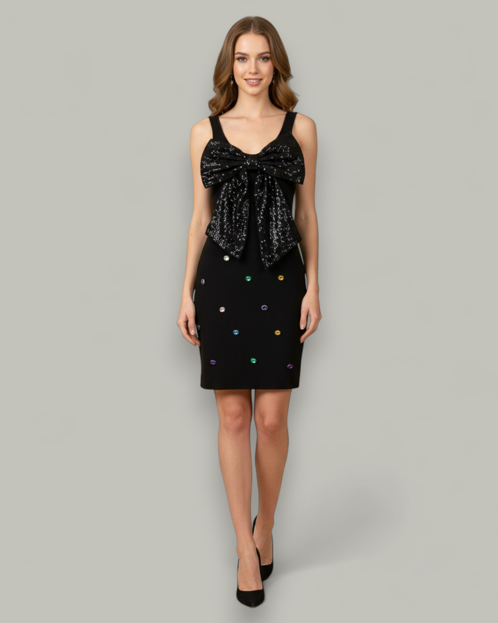 Sequin Bow Sleeveless Knit Dress