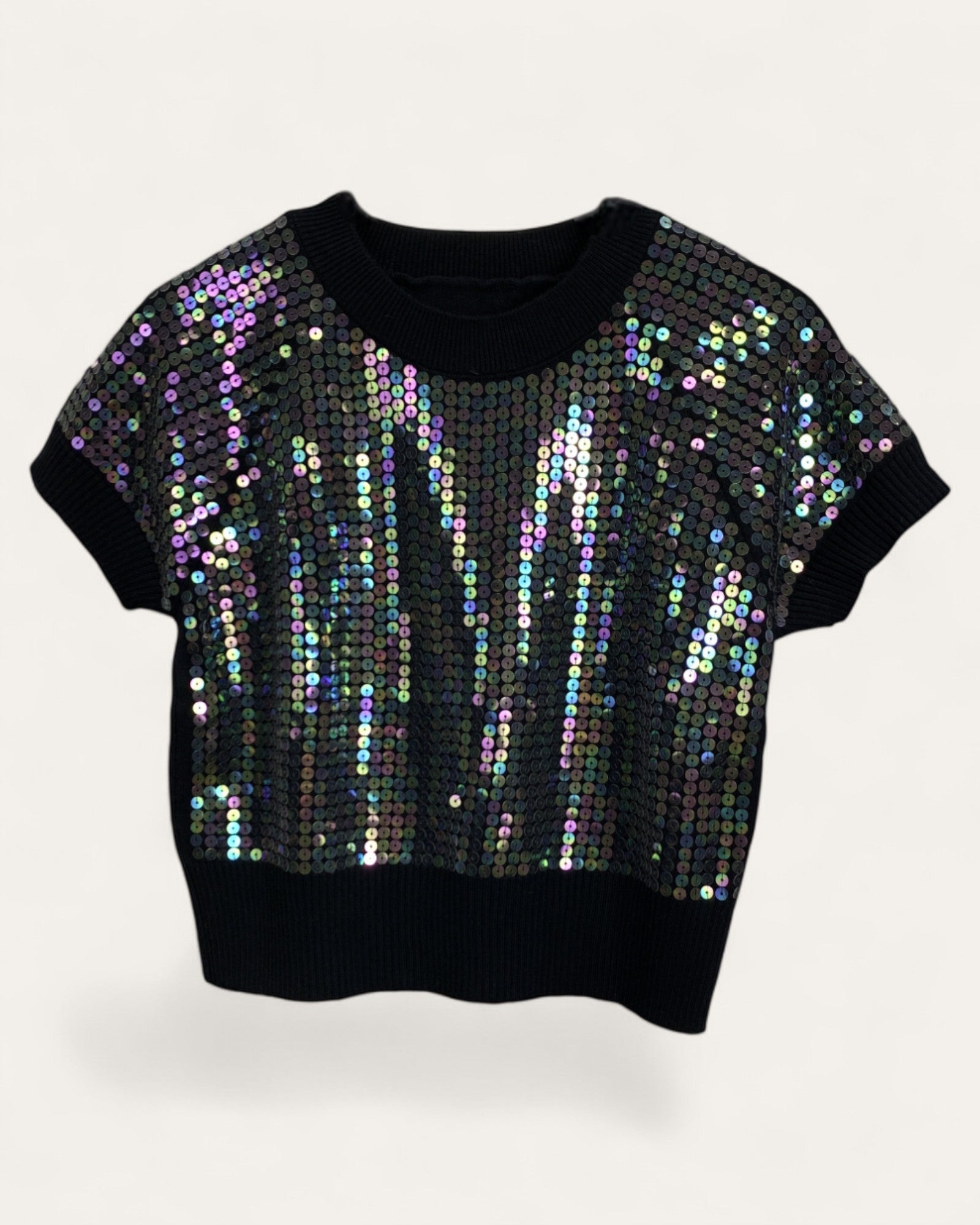 Sequin Embellished Short Sleeve Knit Top