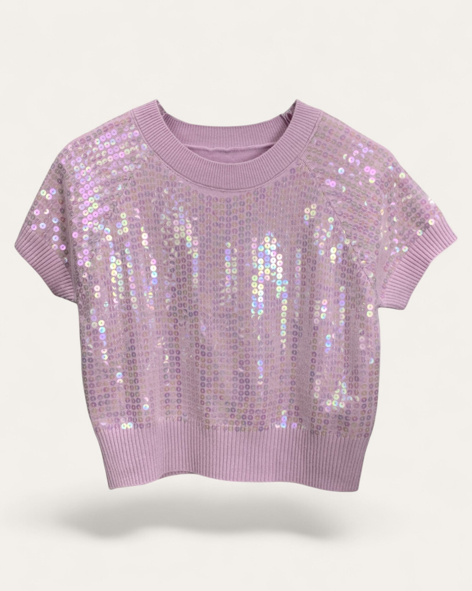 Sequin Embellished Short Sleeve Knit Top