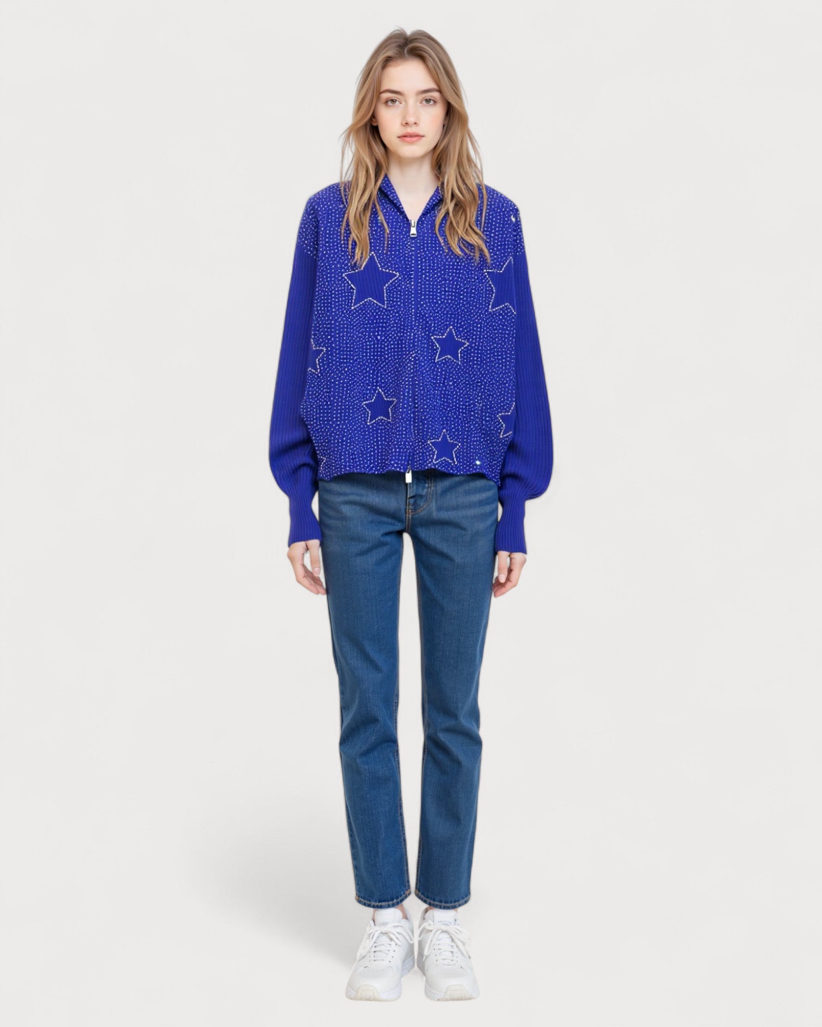 Star Embellished Zip-Up Hoodie