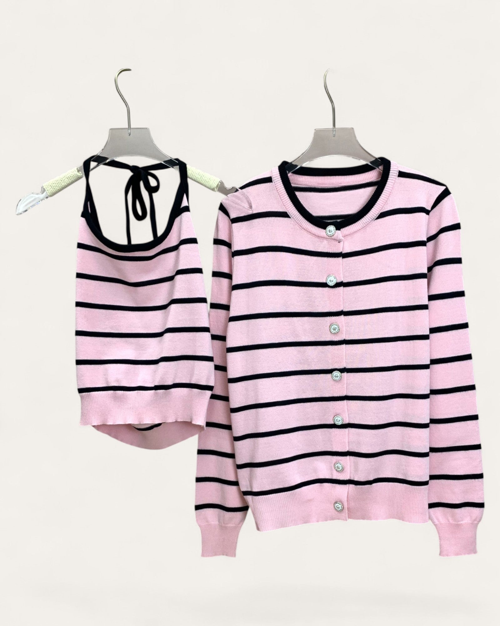 Striped Knit Cardigan & Tank Set