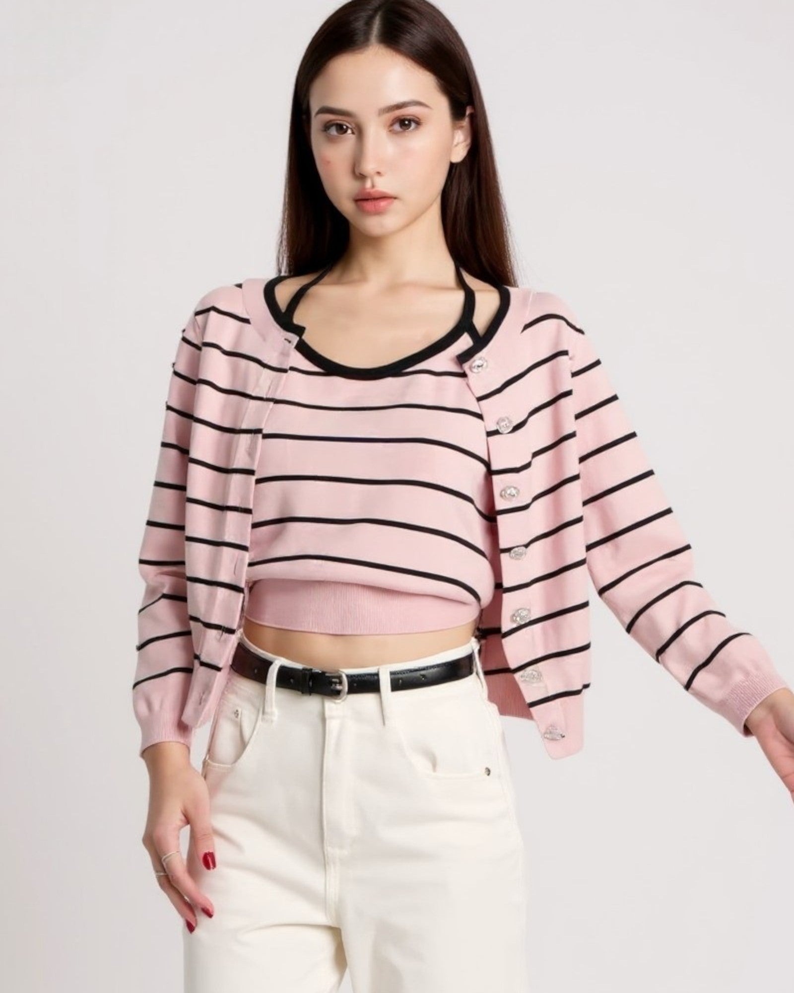 Striped Knit Cardigan & Tank Set