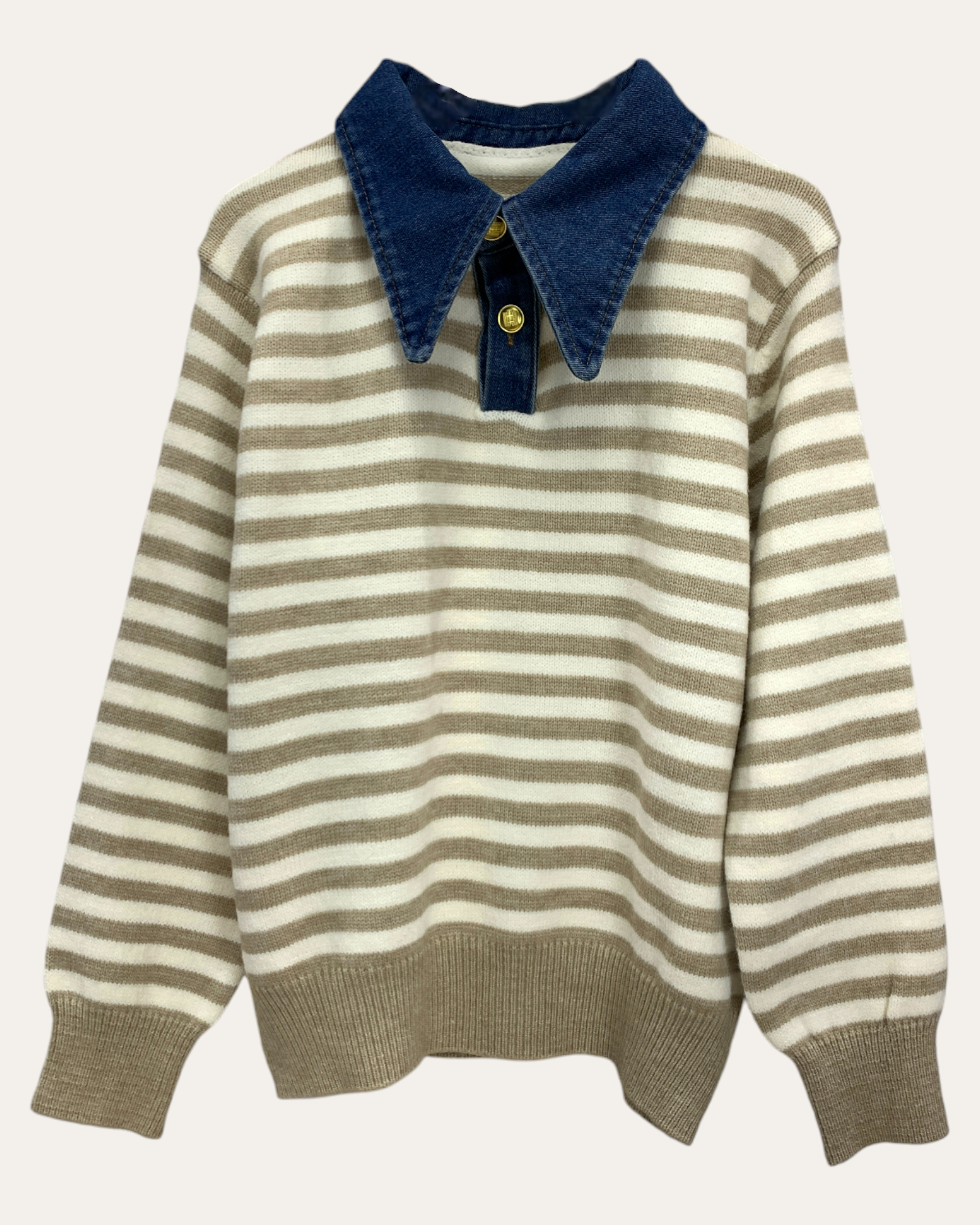 Striped Knit with Denim Collar