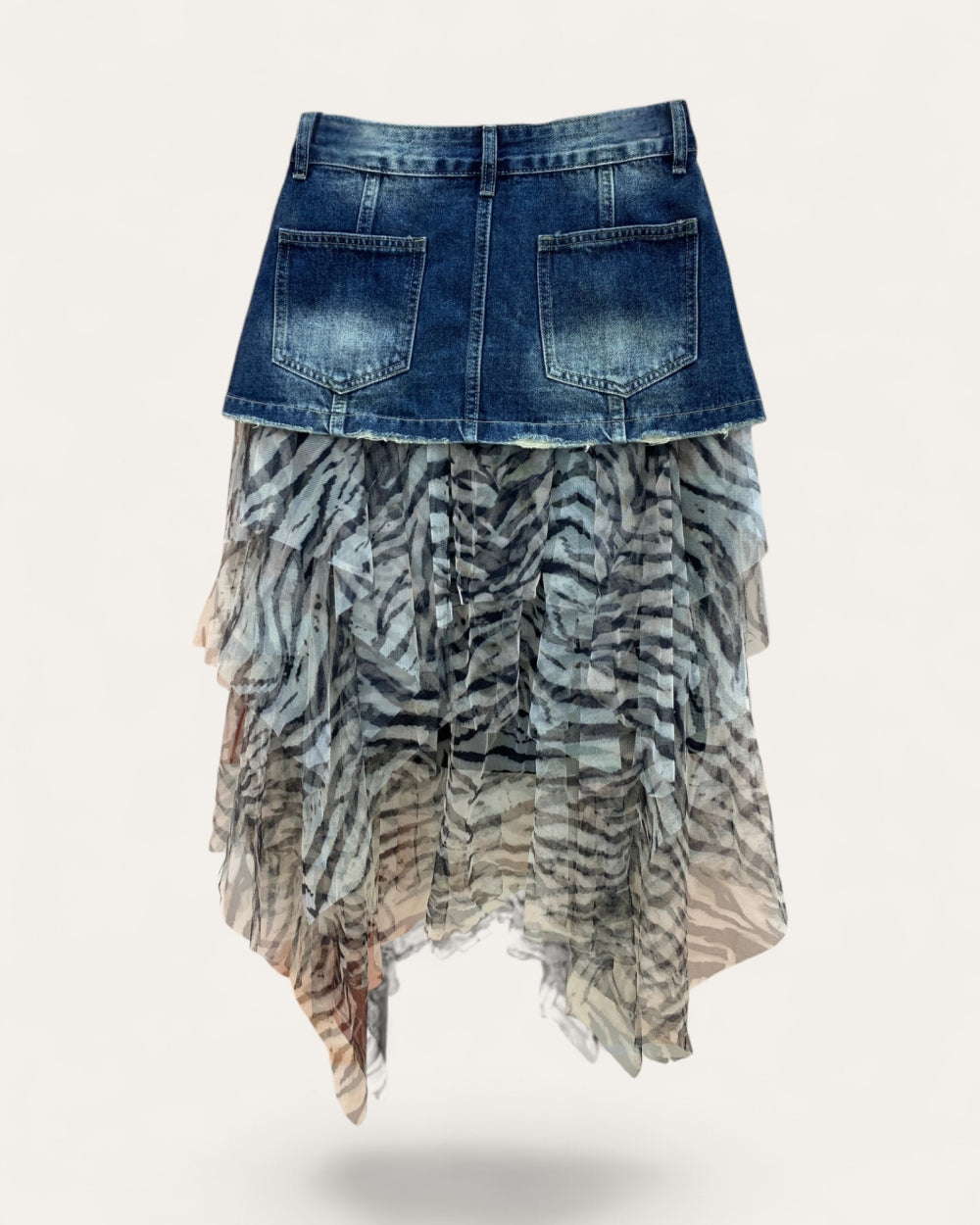 After Dark Denim Mesh Tiered Skirt - Zilvina