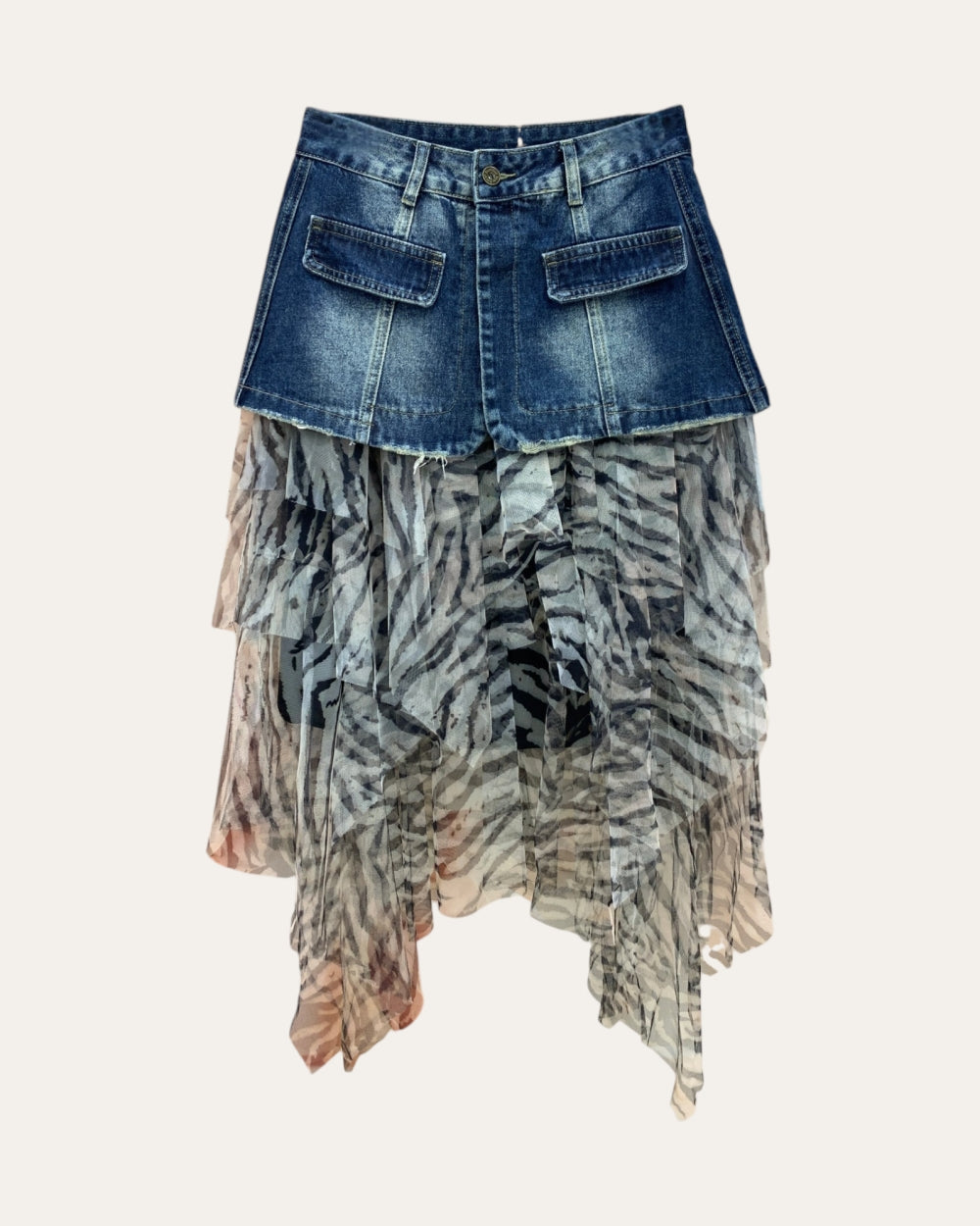 After Dark Denim Mesh Tiered Skirt - Zilvina