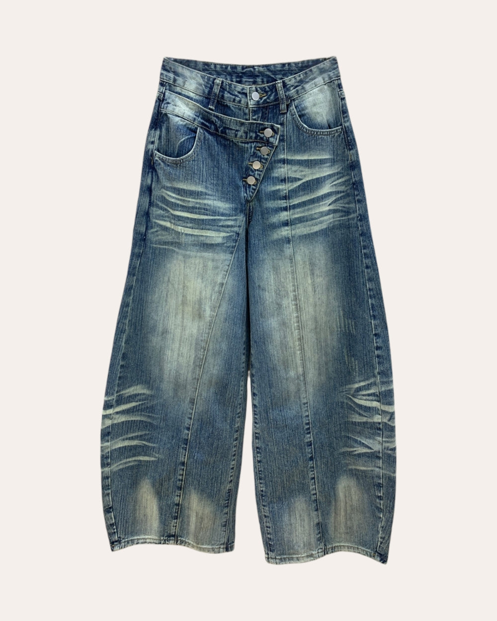 Asymmetric Button-Front Wide-Leg Jeans - Zilvina