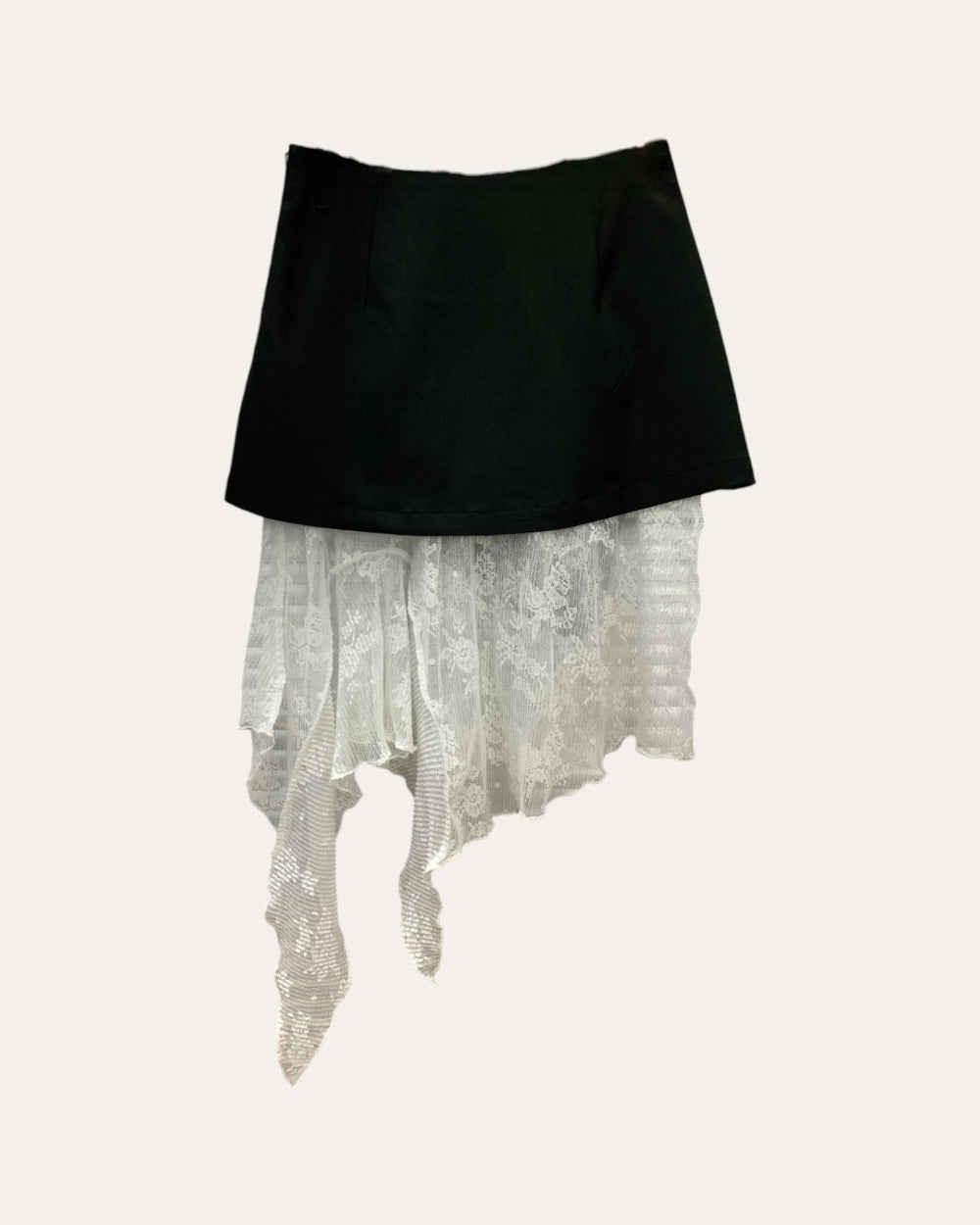 Asymmetric Lace Panel Layered Midi Skirt - Zilvina