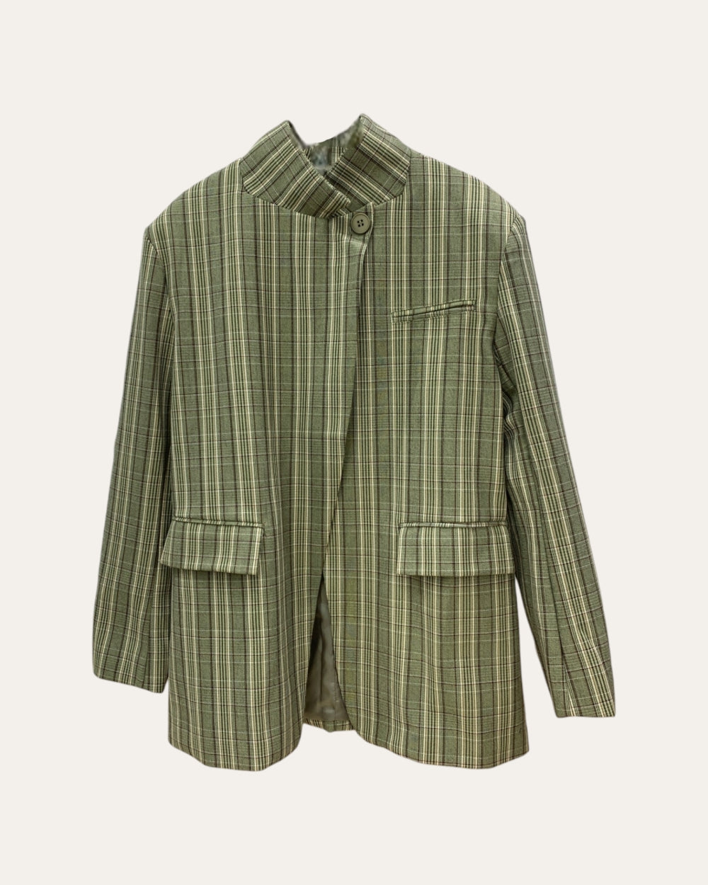 Asymmetric Plaid Tailored Blazer - Zilvina