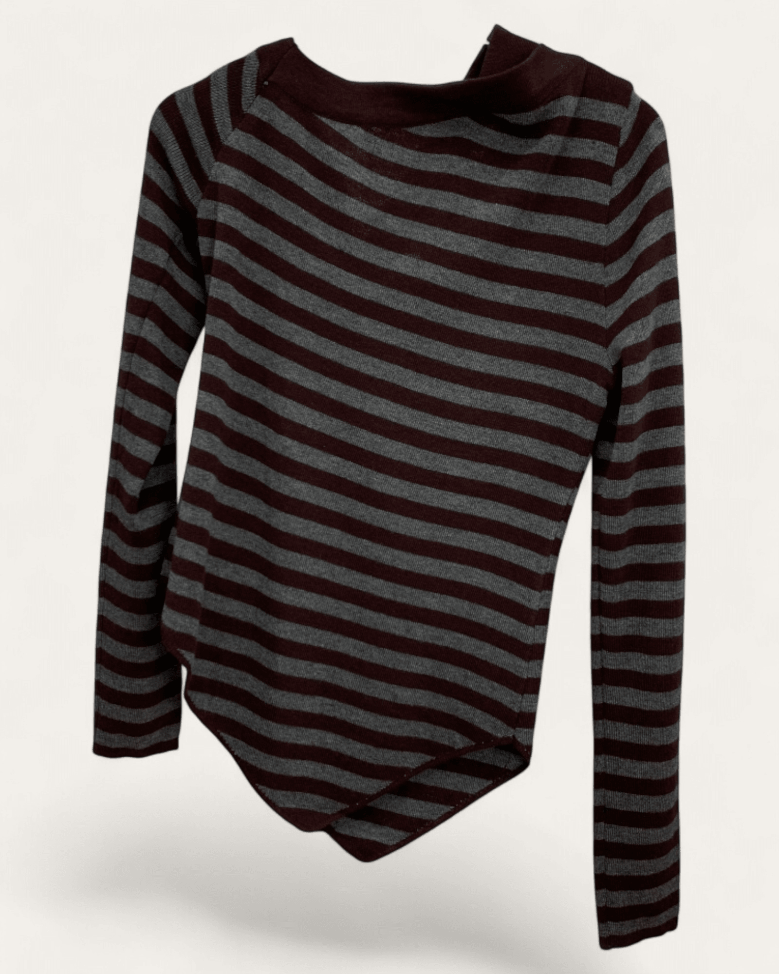 Asymmetric Striped Knit Top with Ring Strap - Zilvina