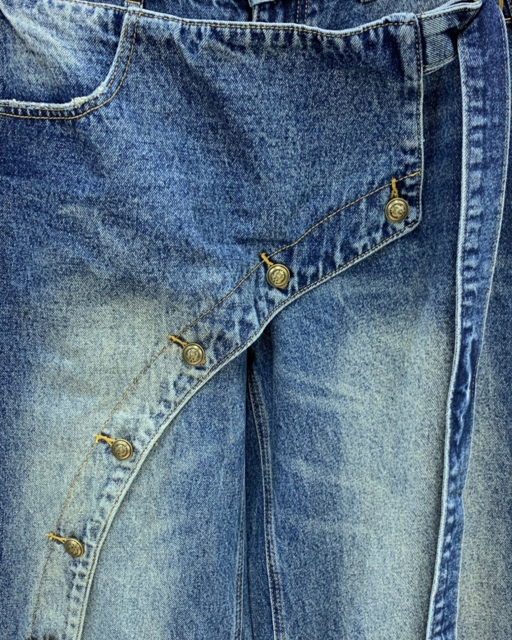 Asymmetrical Button Wrap Wide Leg Jeans - Zilvina