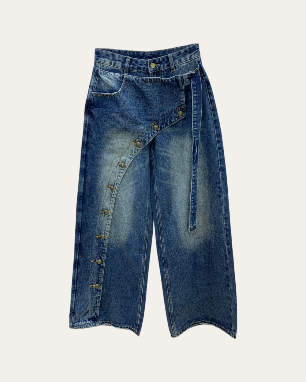 Asymmetrical Button Wrap Wide Leg Jeans - Zilvina
