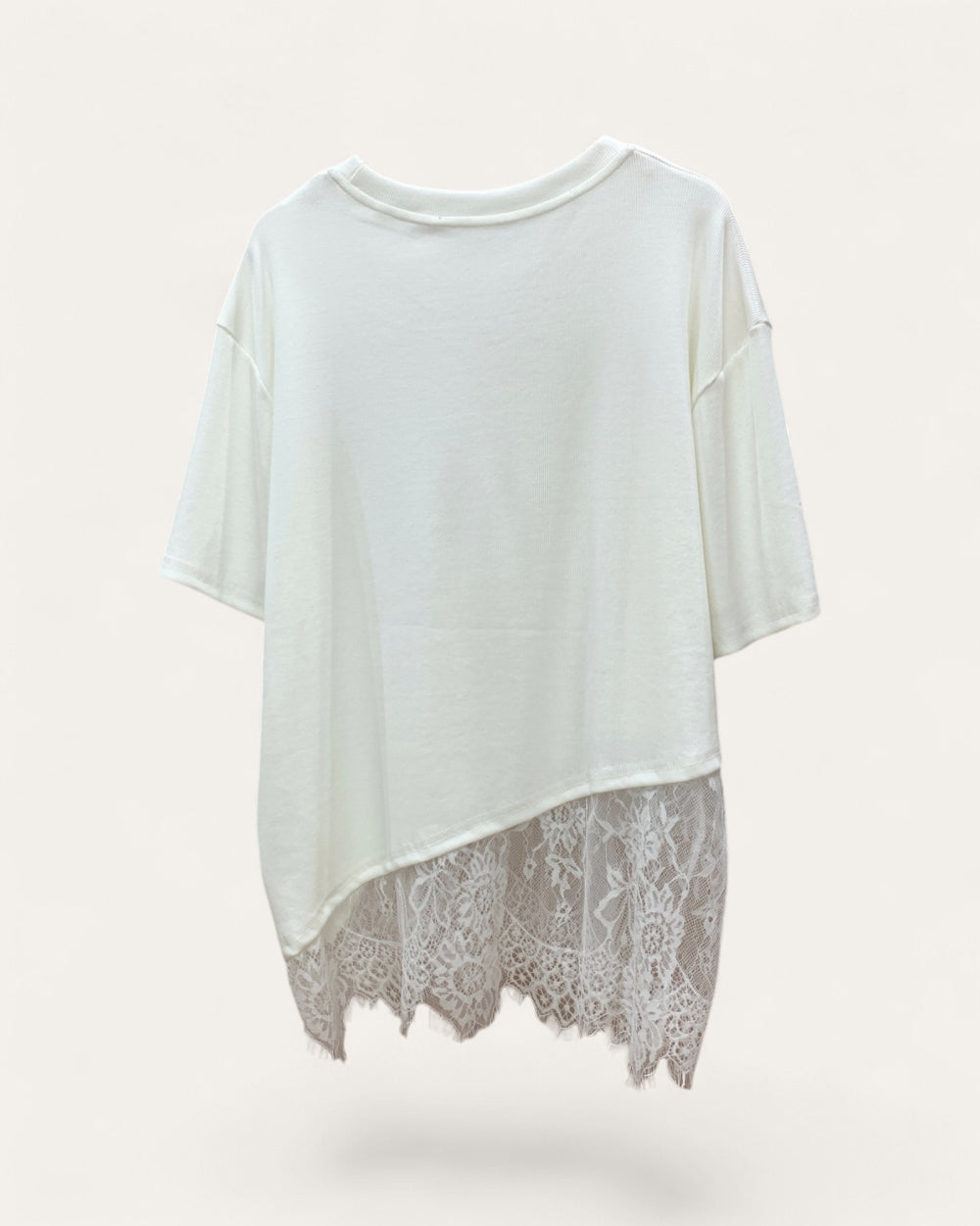 Asymmetrical Lace Hem Tee - Zilvina