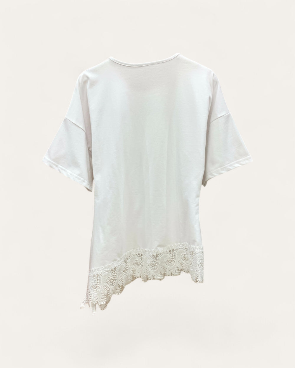 Asymmetrical Lace Hem Tee - Zilvina