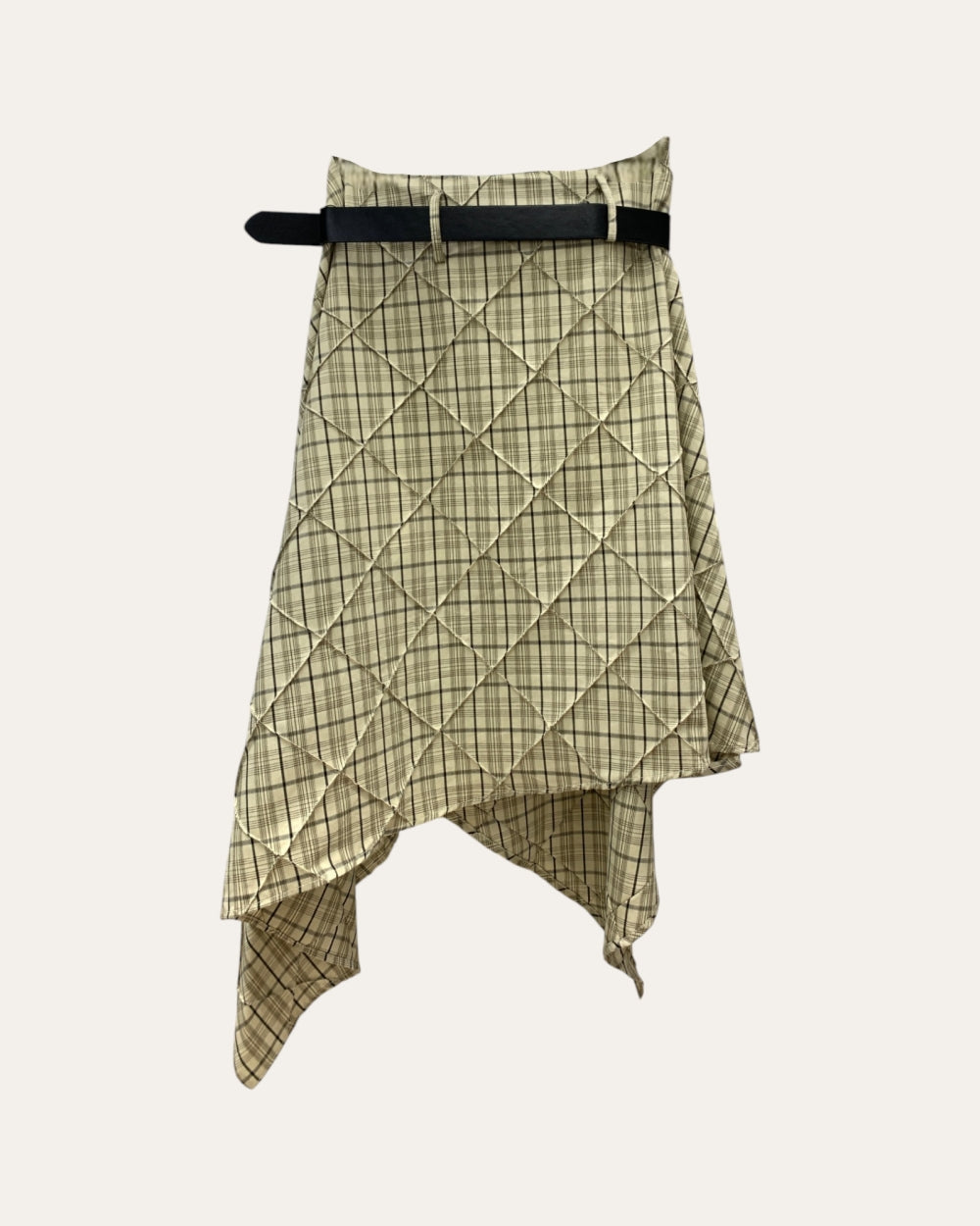Asymmetrical Plaid Belted Midi Skirt - Zilvina
