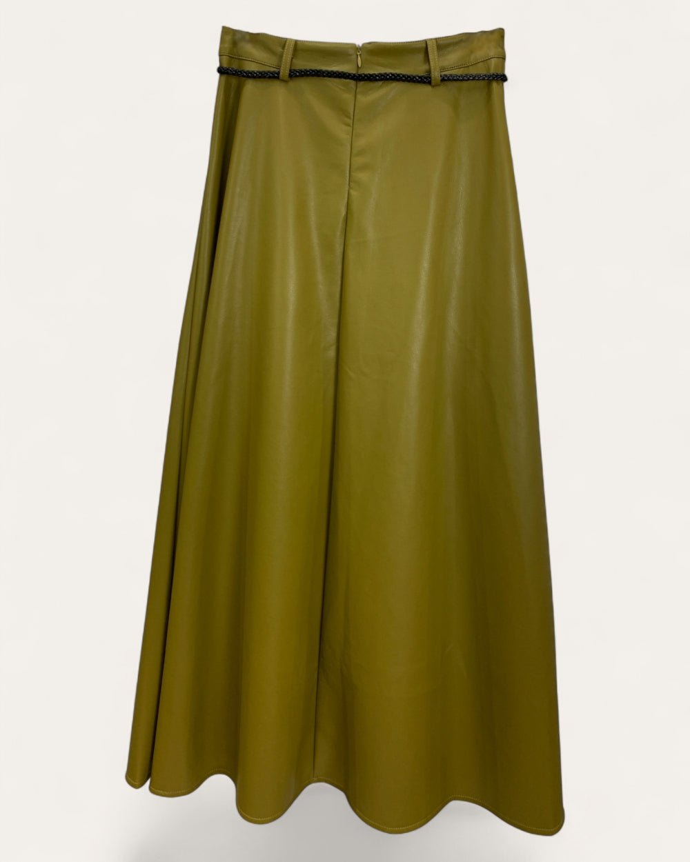 Belted Faux Leather Skirt with Scarf Accent - Zilvina