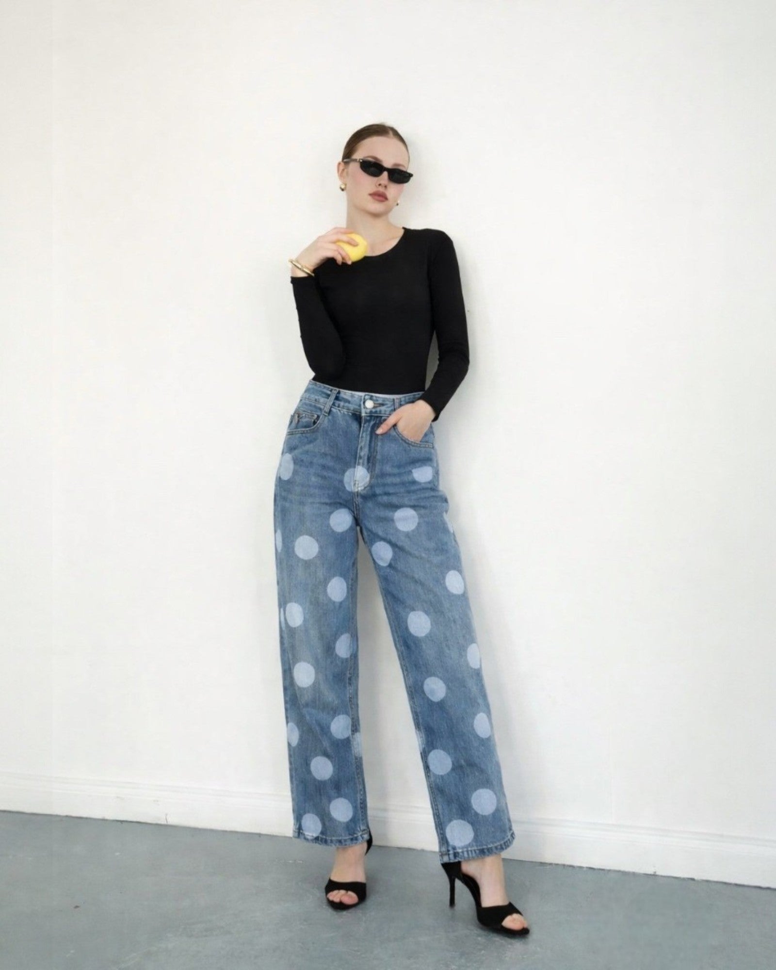 Big Polka Dots Denim Jeans - Zilvina