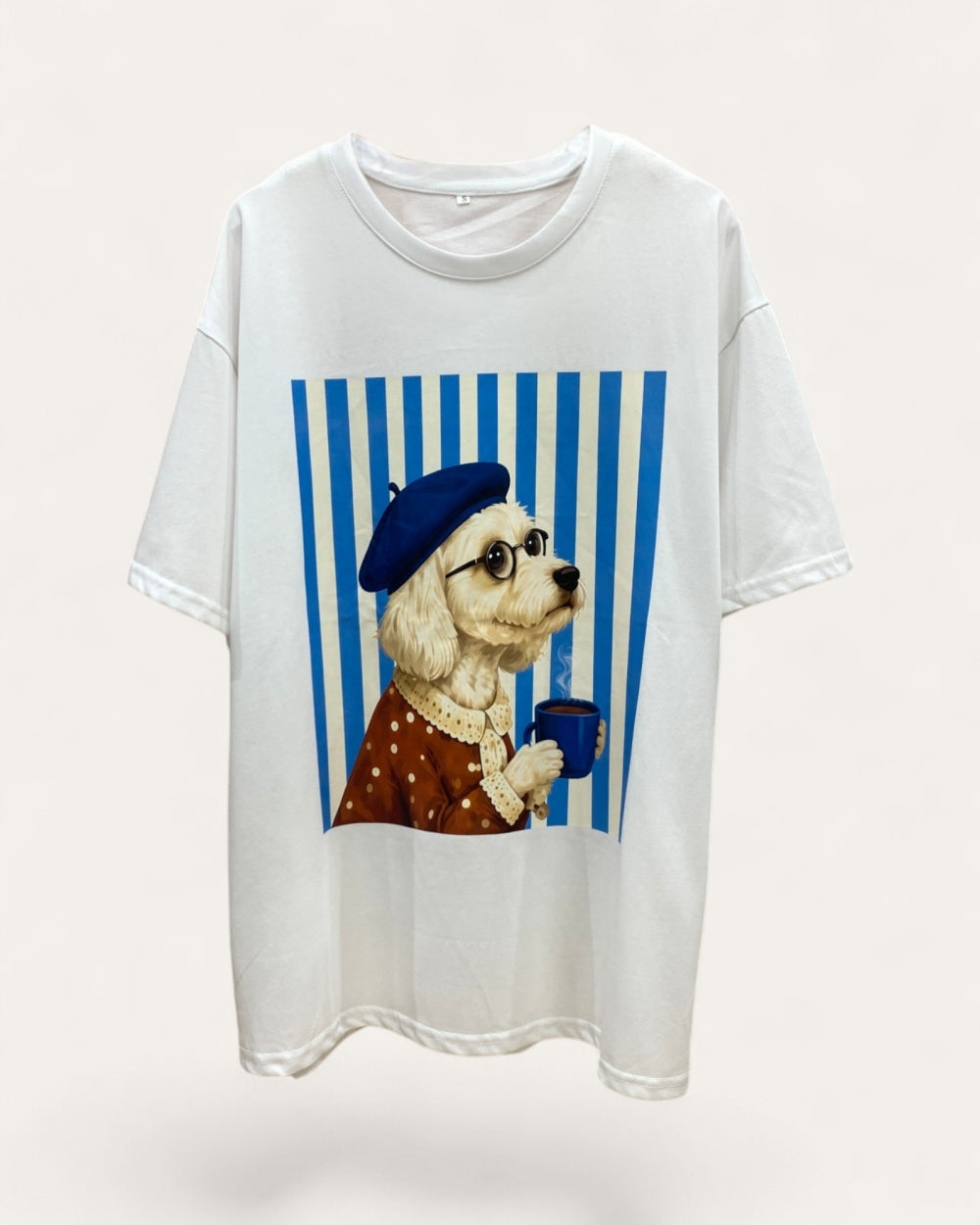 Blue Beret Coffee Dog Graphic Tee - Zilvina