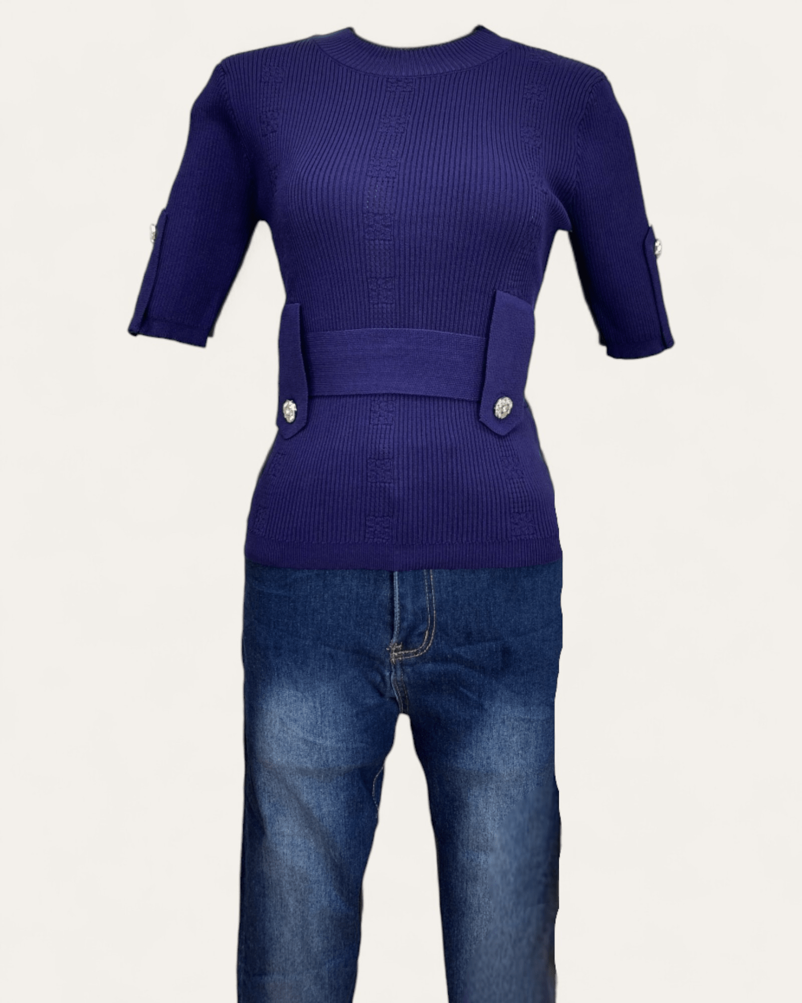 Bow Detail Half - Sleeve Knit Top - Zilvina