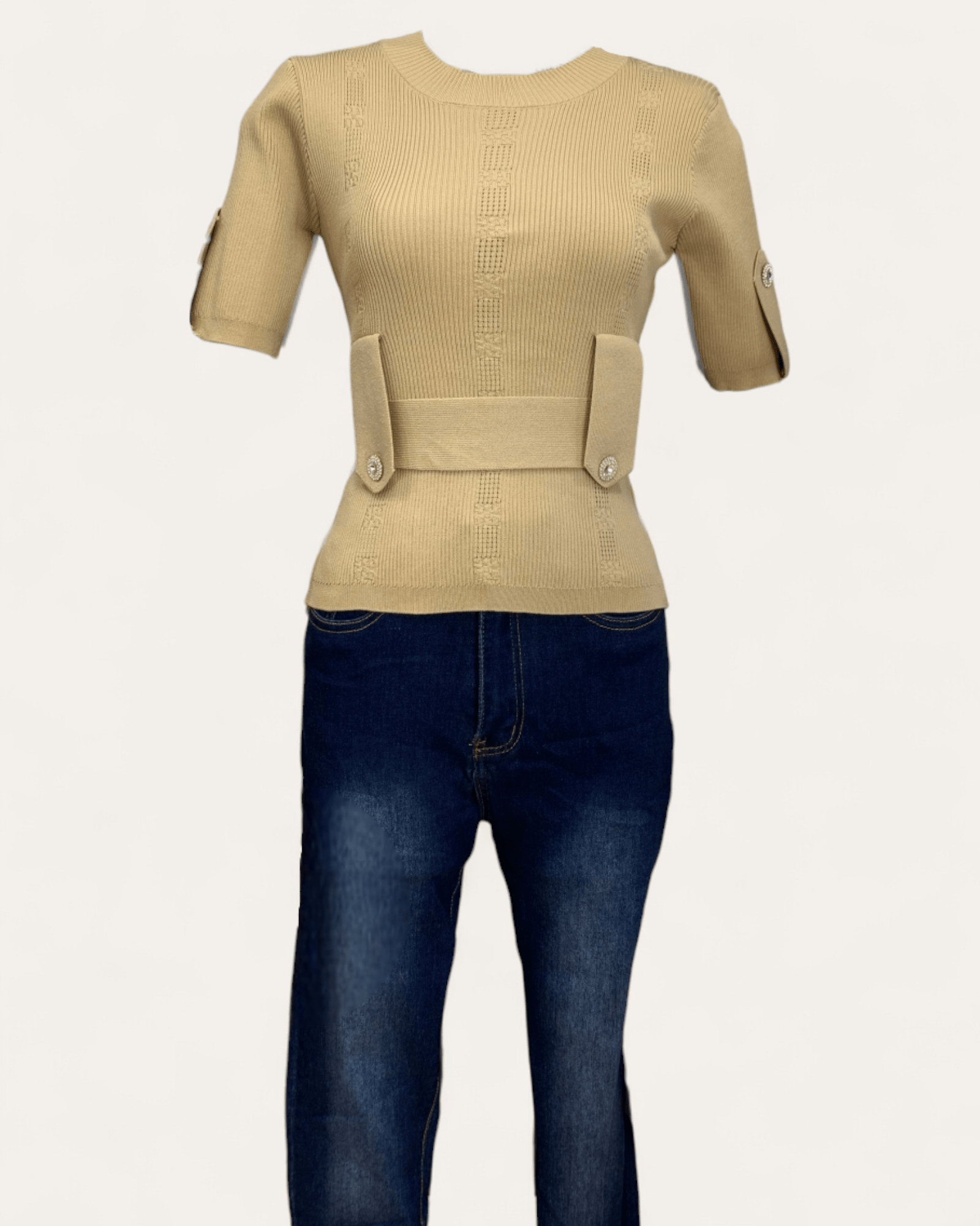 Bow Detail Half - Sleeve Knit Top - Zilvina