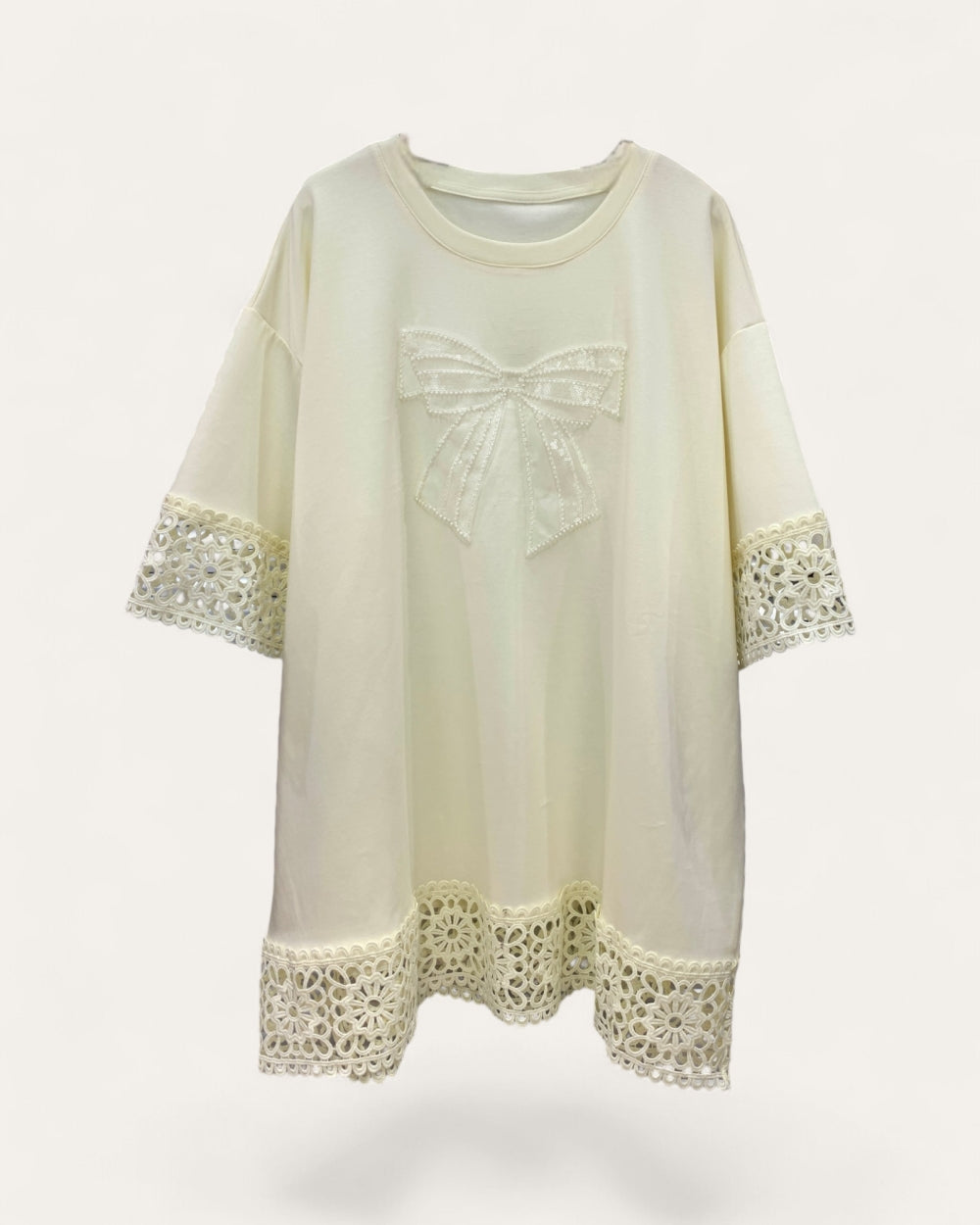 Bow Detail Lace Trim Tunic Top - Zilvina