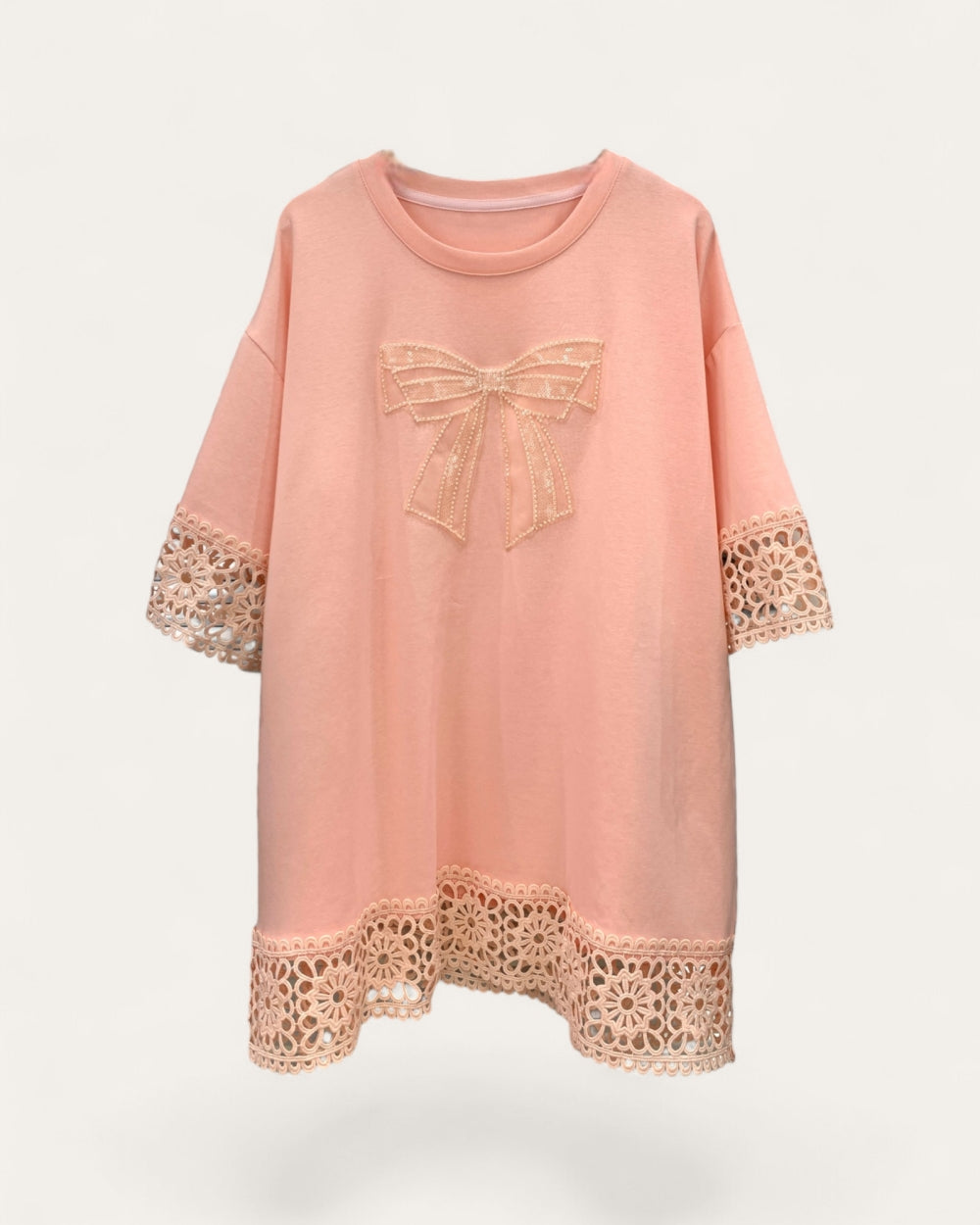 Bow Detail Lace Trim Tunic Top - Zilvina