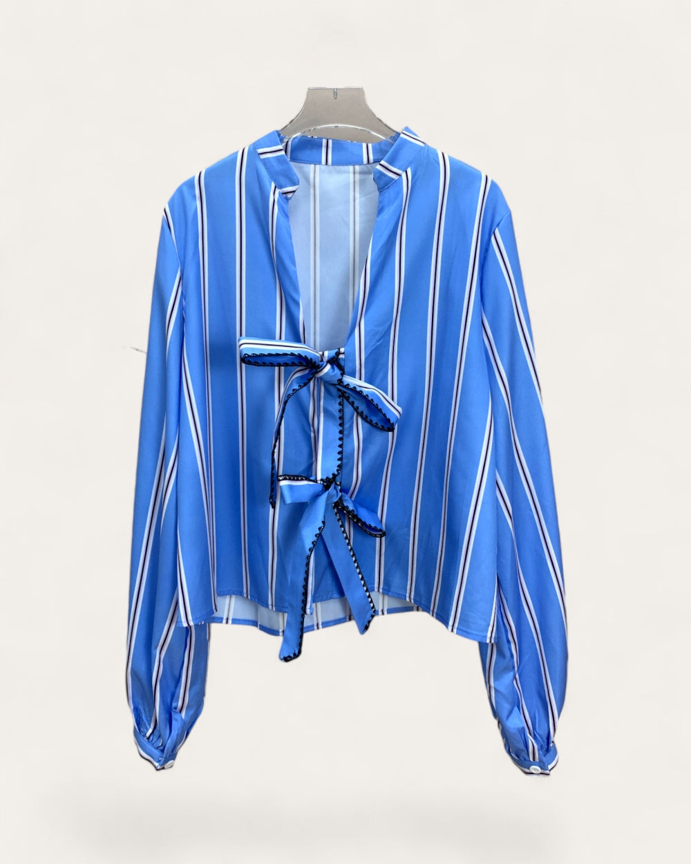 Bow Tie Front Long Sleeve Blouse - Zilvina