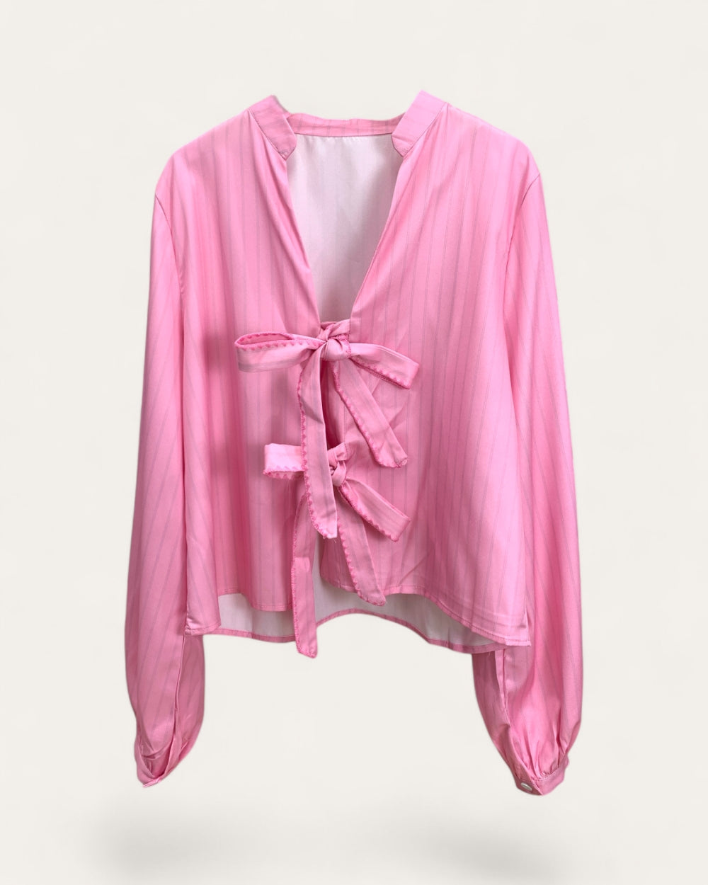Bow Tie Front Long Sleeve Blouse - Zilvina