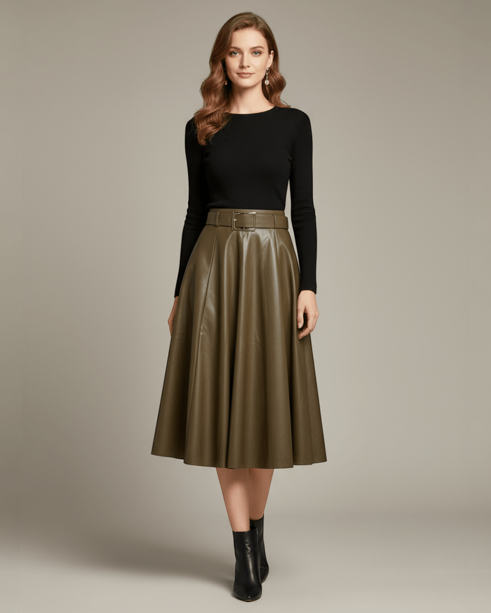 Brown A - Line Belted Skirt - Zilvina