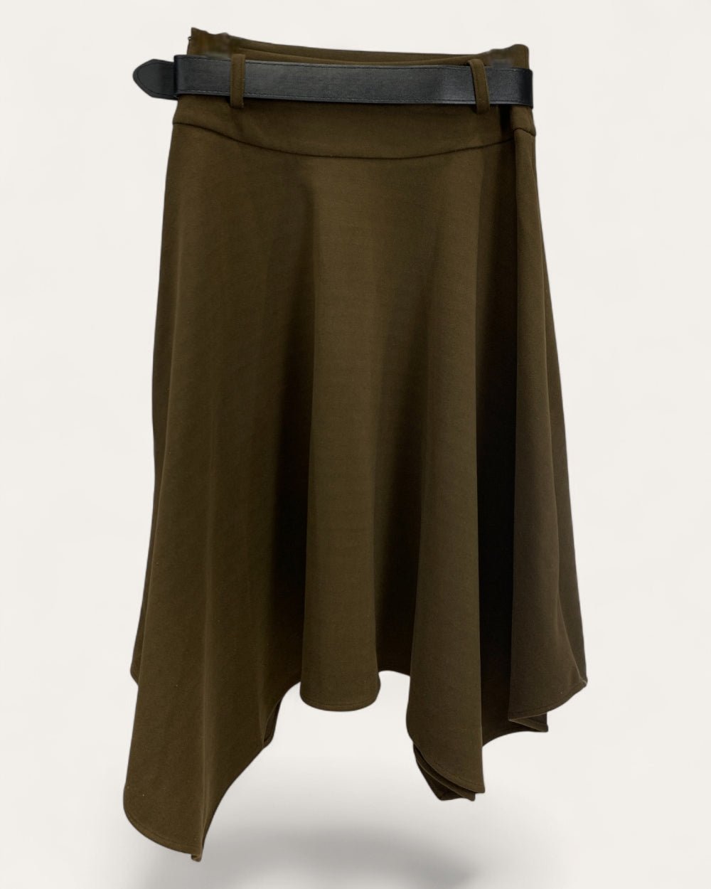 Brown Handkerchief Hem Skirt with Belt - Zilvina